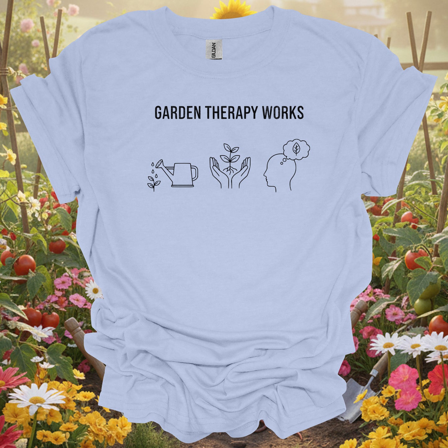 "Garden Therapy Works" T-Shirt - Minimalist Mental Health Gardener Tee