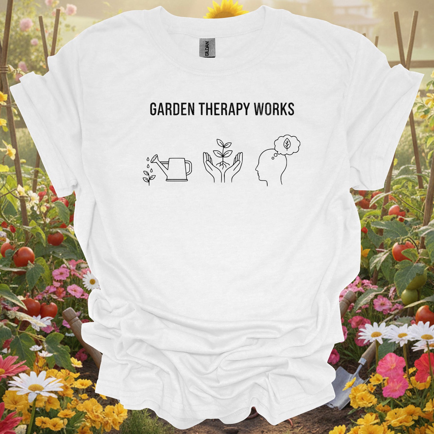"Garden Therapy Works" T-Shirt - Minimalist Mental Health Gardener Tee