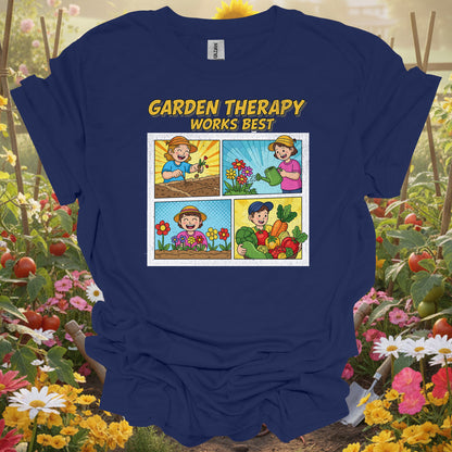 "Garden Therapy Works Best" Comic  Panel Tee Gardening Shirt