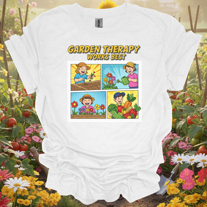 "Garden Therapy Works Best" Comic  Panel Tee Gardening Shirt
