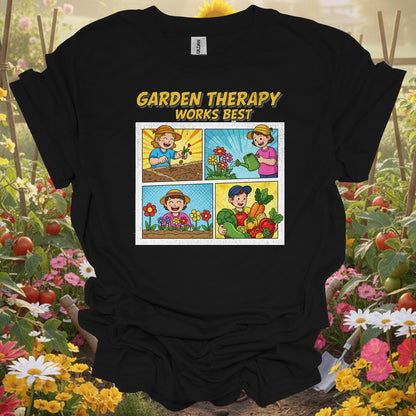 "Garden Therapy Works Best" Comic  Panel Tee Gardening Shirt