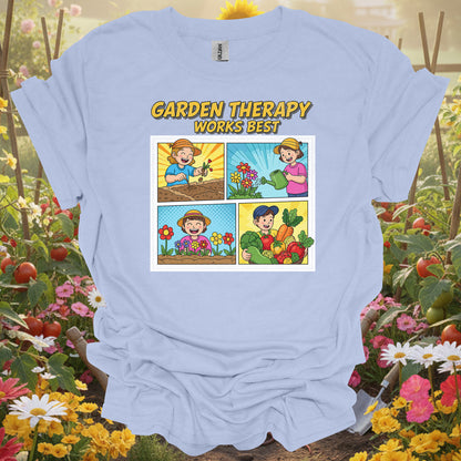 "Garden Therapy Works Best" Comic  Panel Tee Gardening Shirt