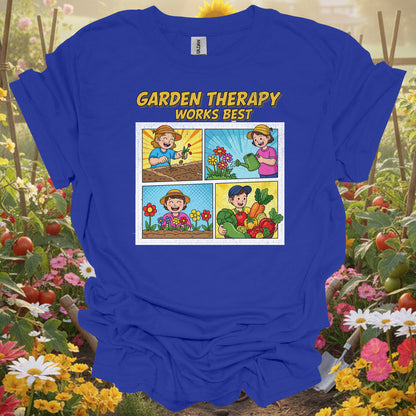 "Garden Therapy Works Best" Comic  Panel Tee Gardening Shirt