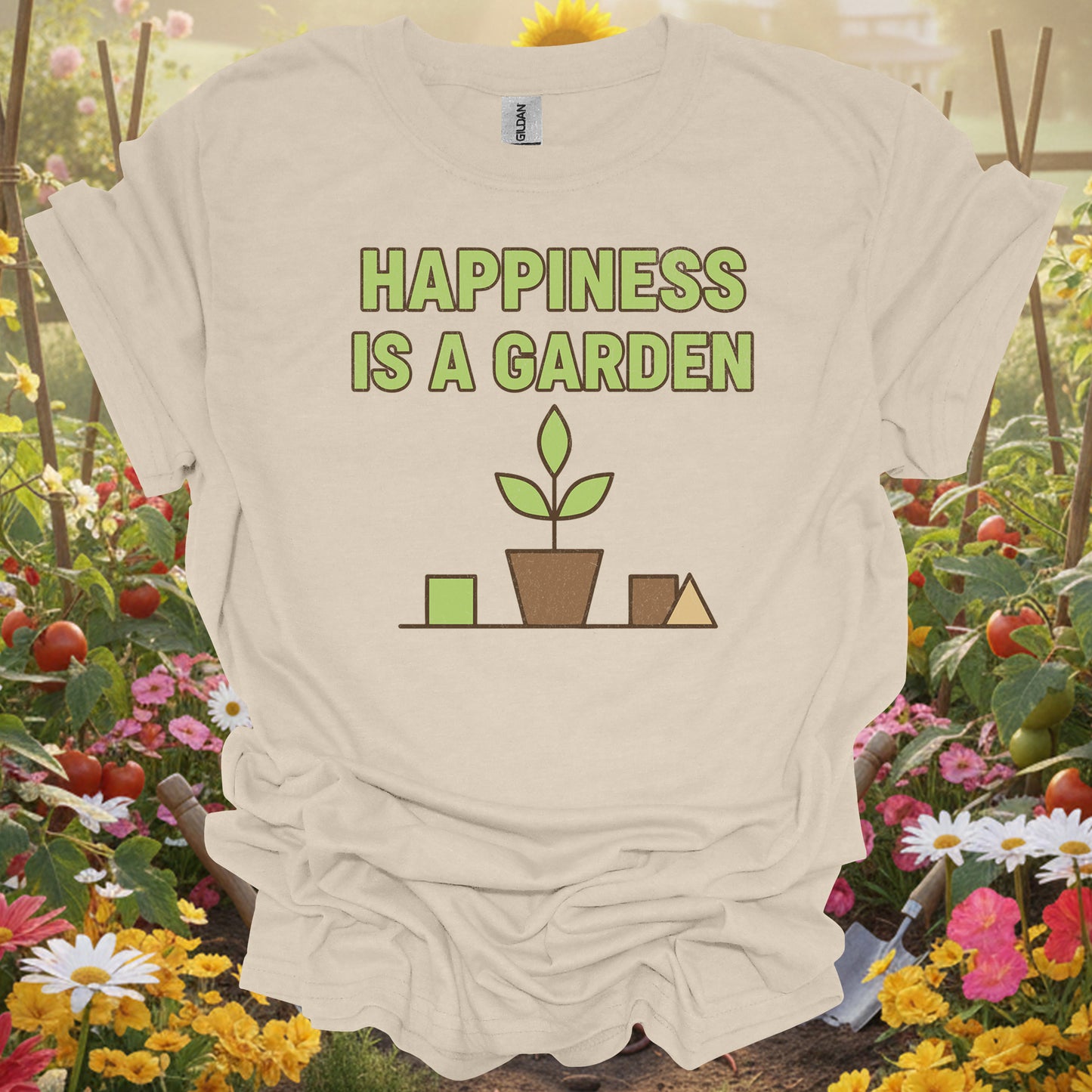 "Happiness Is A Garden" Simple Distressed T-Shirt