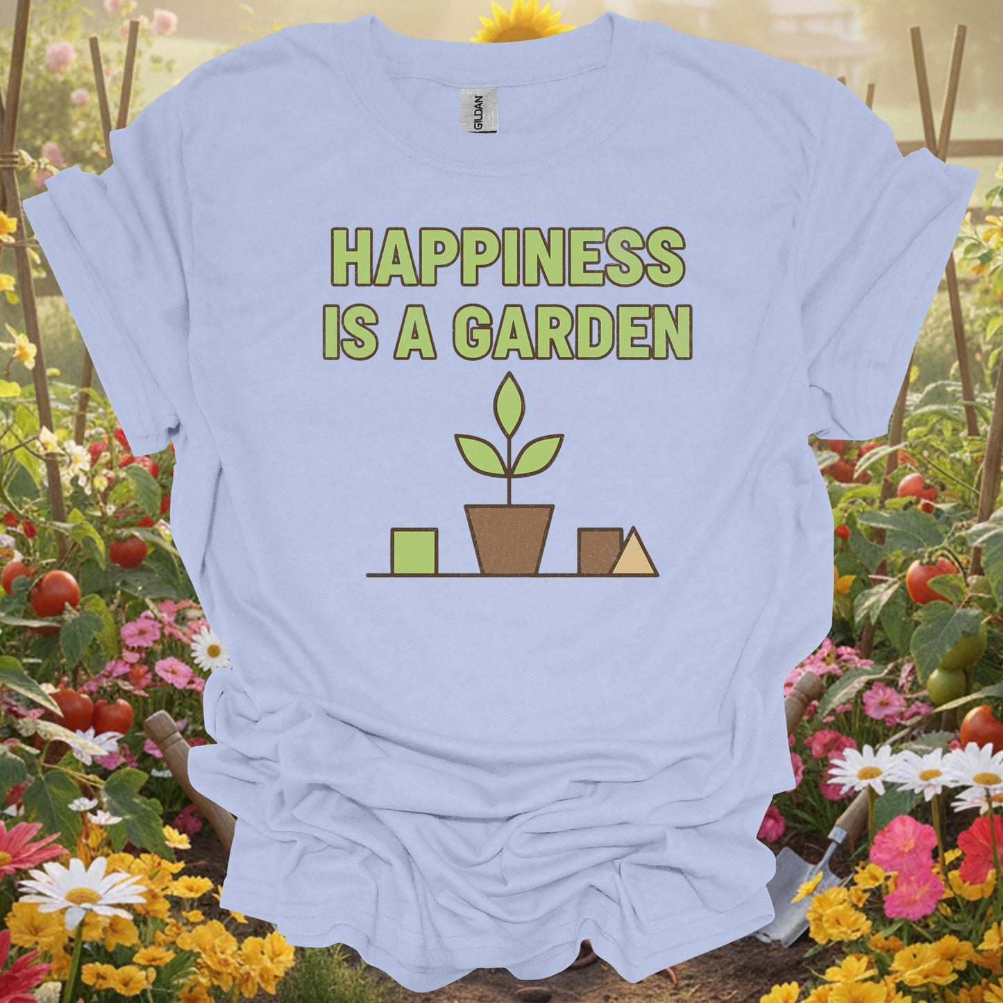 "Happiness Is A Garden" Simple Distressed T-Shirt
