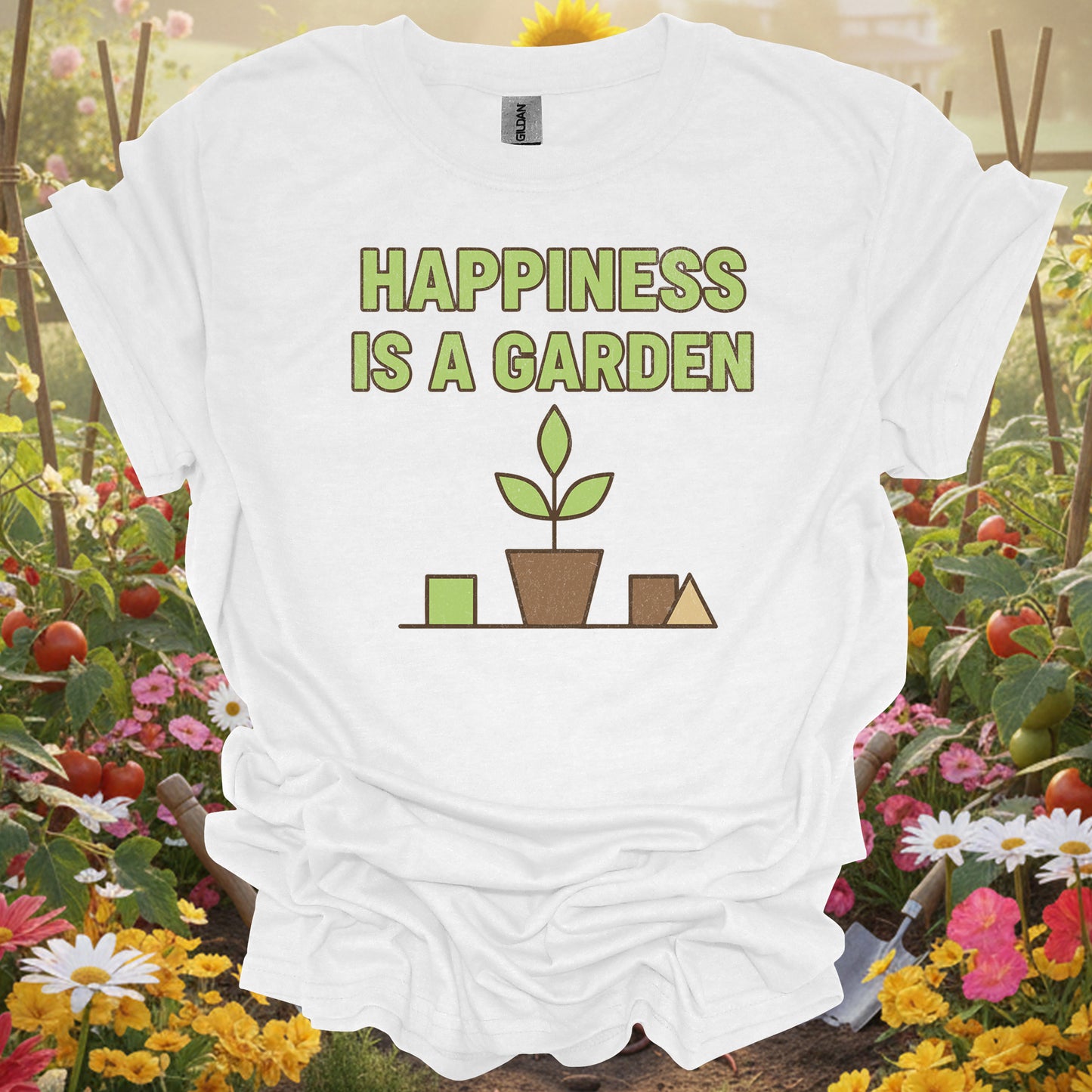 "Happiness Is A Garden" Simple Distressed T-Shirt