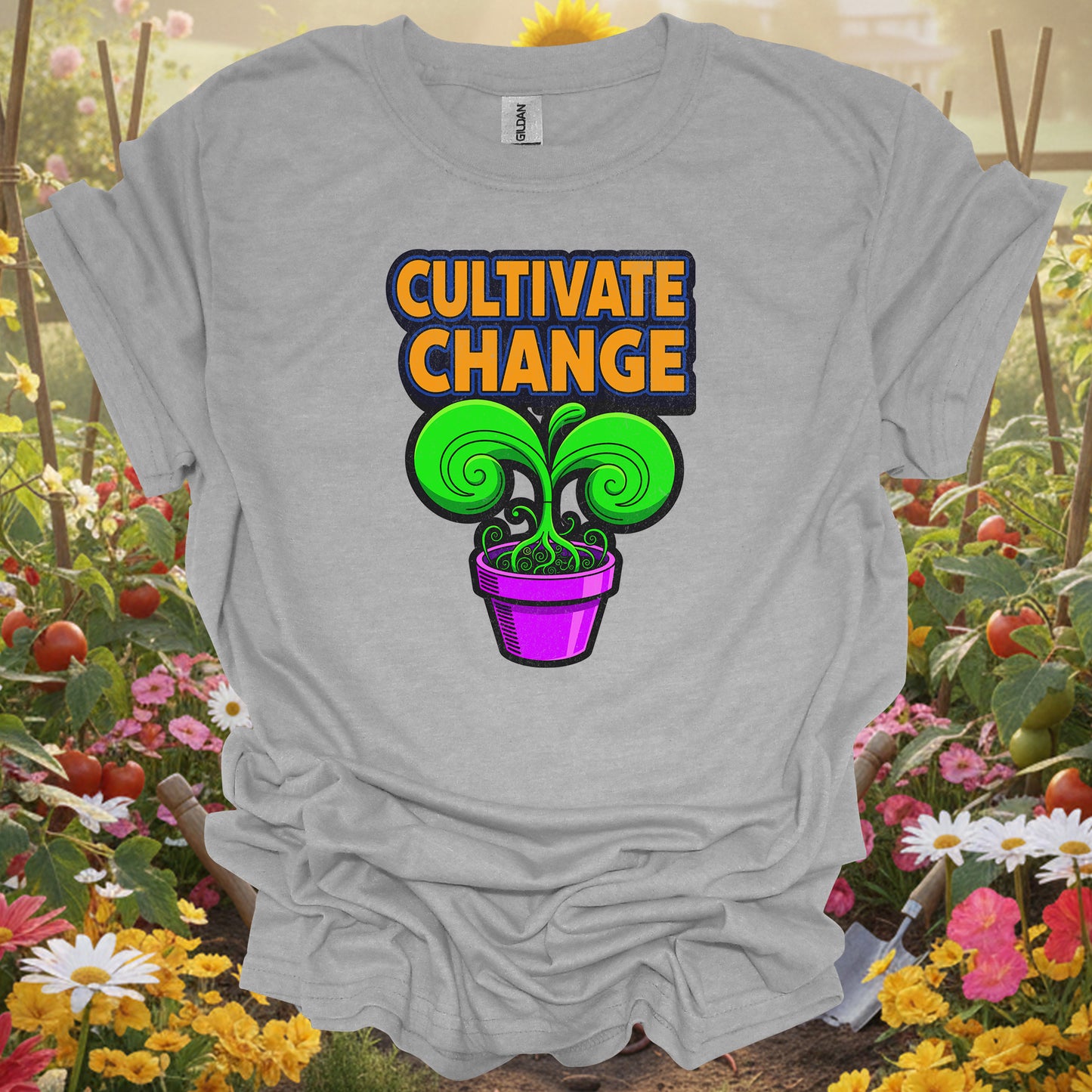 Sport Gray T-shirt with an artistic heritage seed illustration perfect for sustainable living enthusiasts.