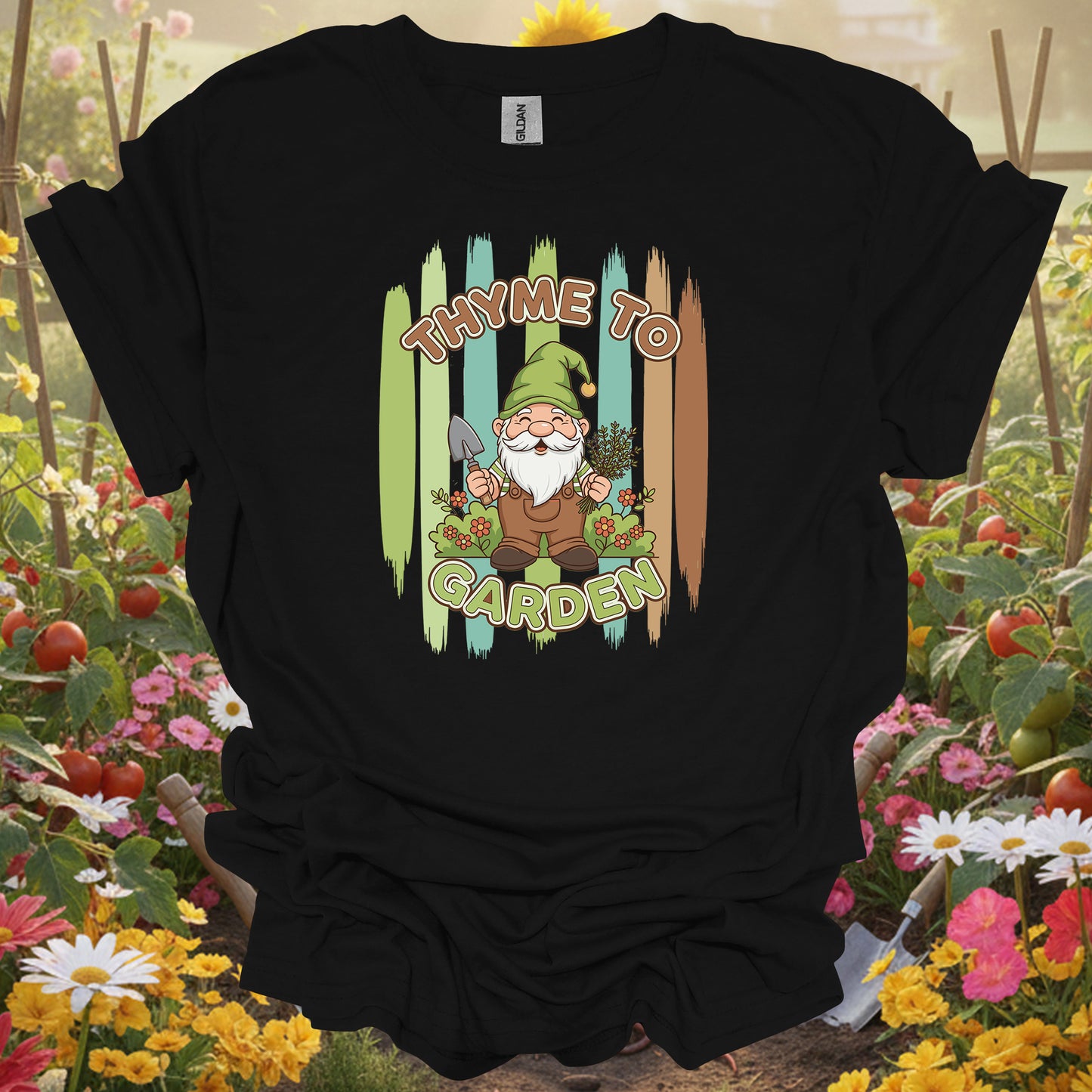 Thyme To Garden Funny Gnome Gardener T-Shirt