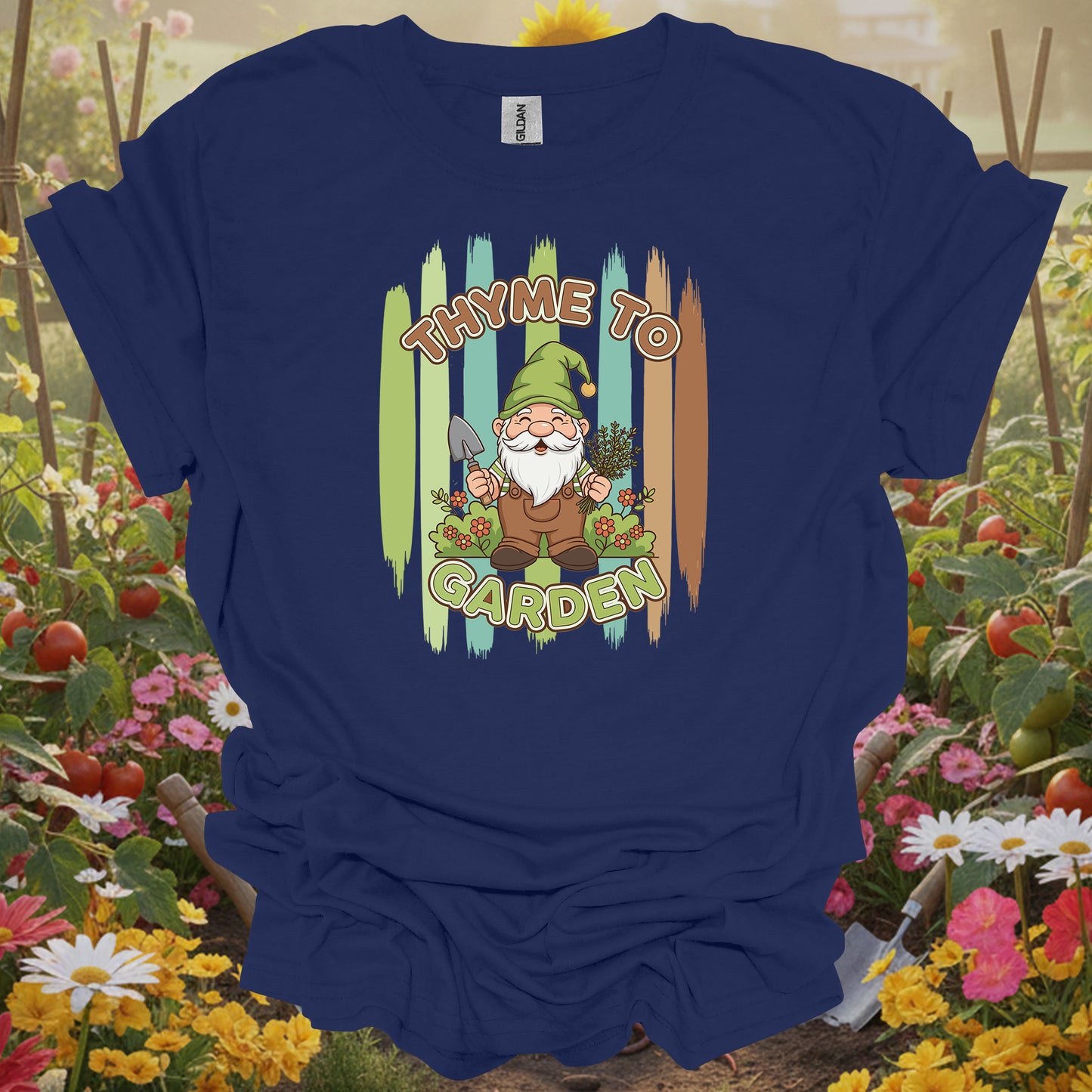 Thyme To Garden Funny Gnome Gardener T-Shirt