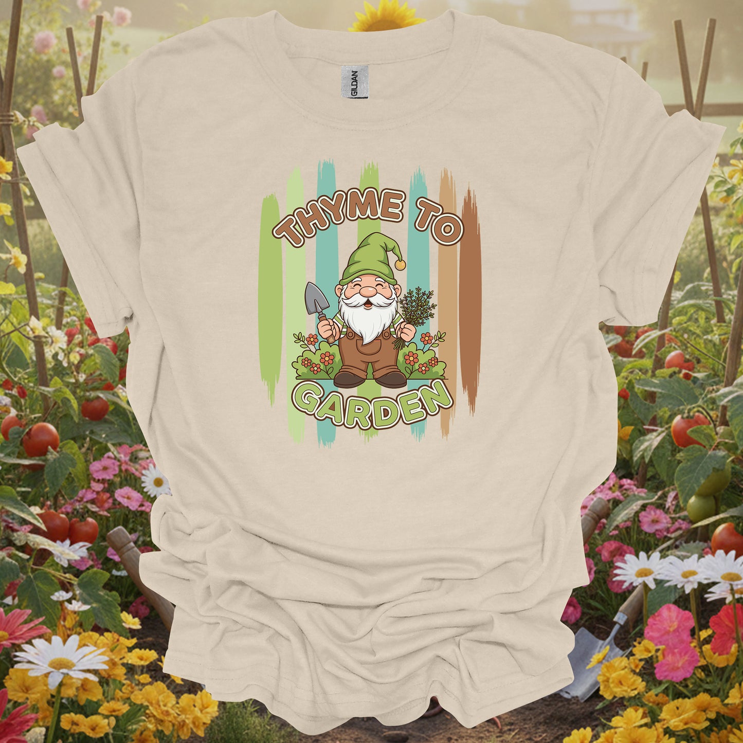 Thyme To Garden Funny Gnome Gardener T-Shirt