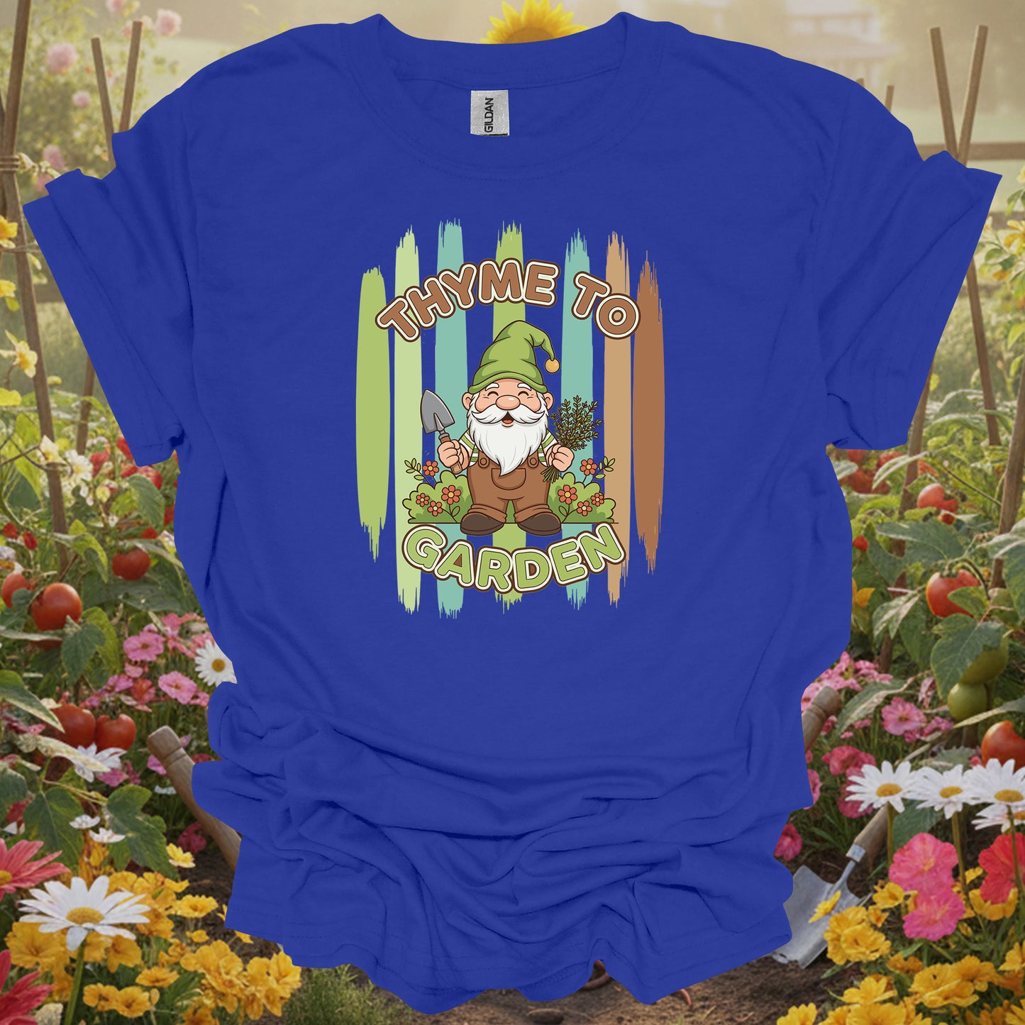 Thyme To Garden Funny Gnome Gardener T-Shirt