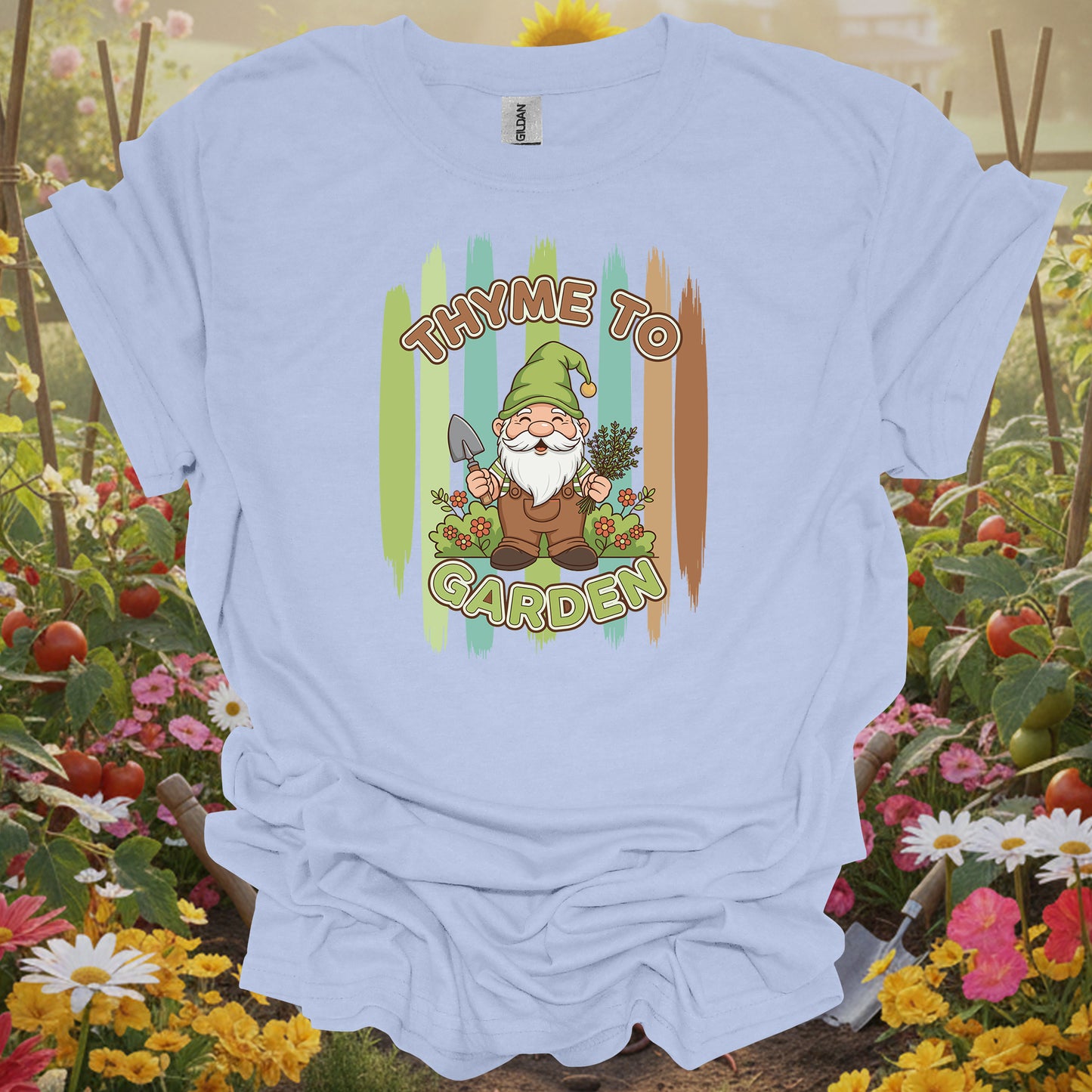 Thyme To Garden Funny Gnome Gardener T-Shirt