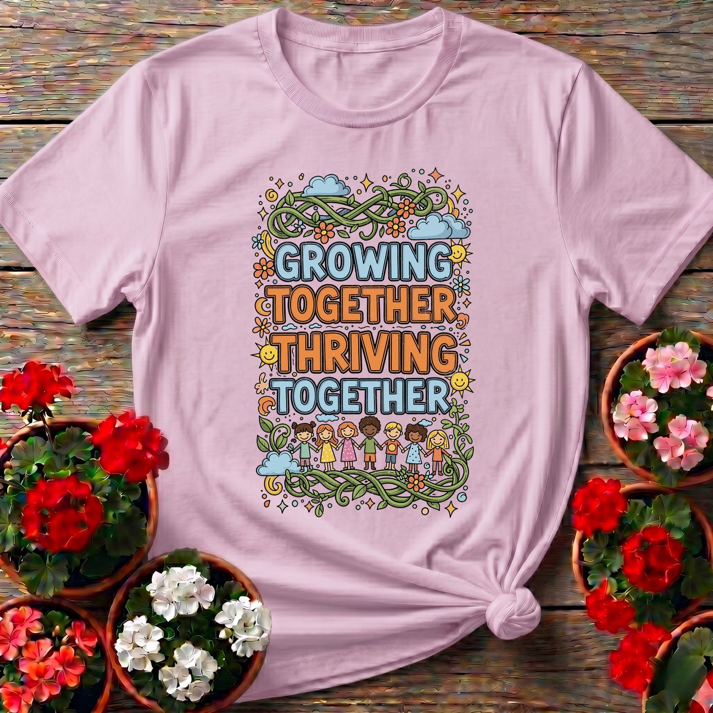 Growing Together Thriving Together Community Tee