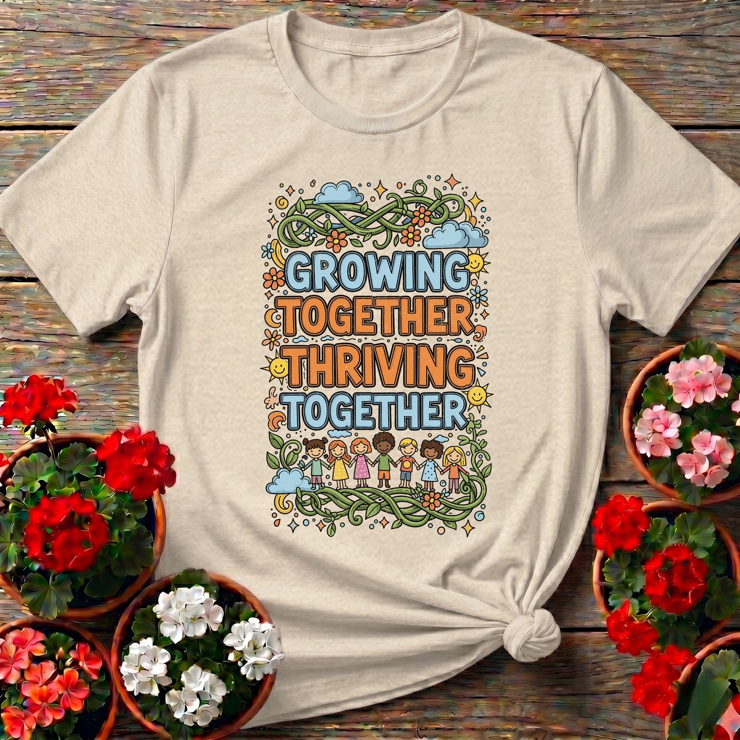 Growing Together Thriving Together Community Tee