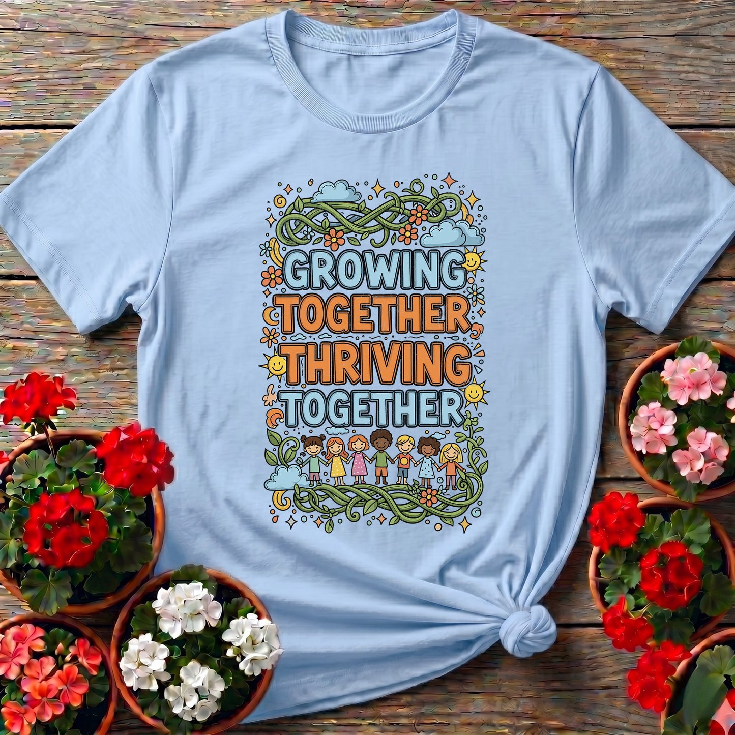 Growing Together Thriving Together Community Tee