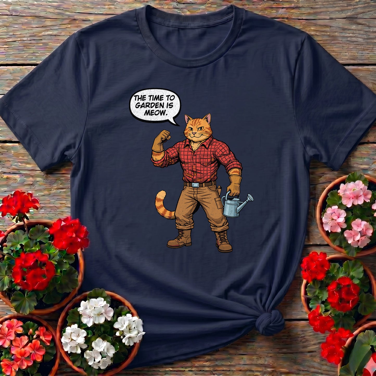 The Time To Garden Is Meow Funny Retro Cat Tee