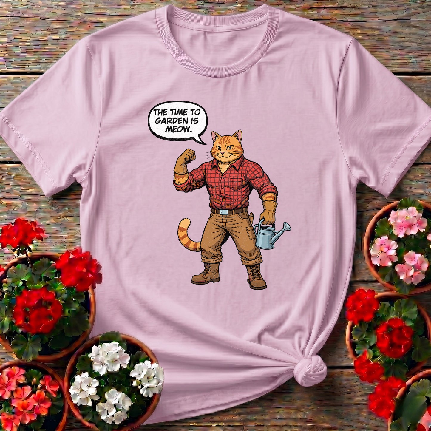The Time To Garden Is Meow Funny Retro Cat Tee