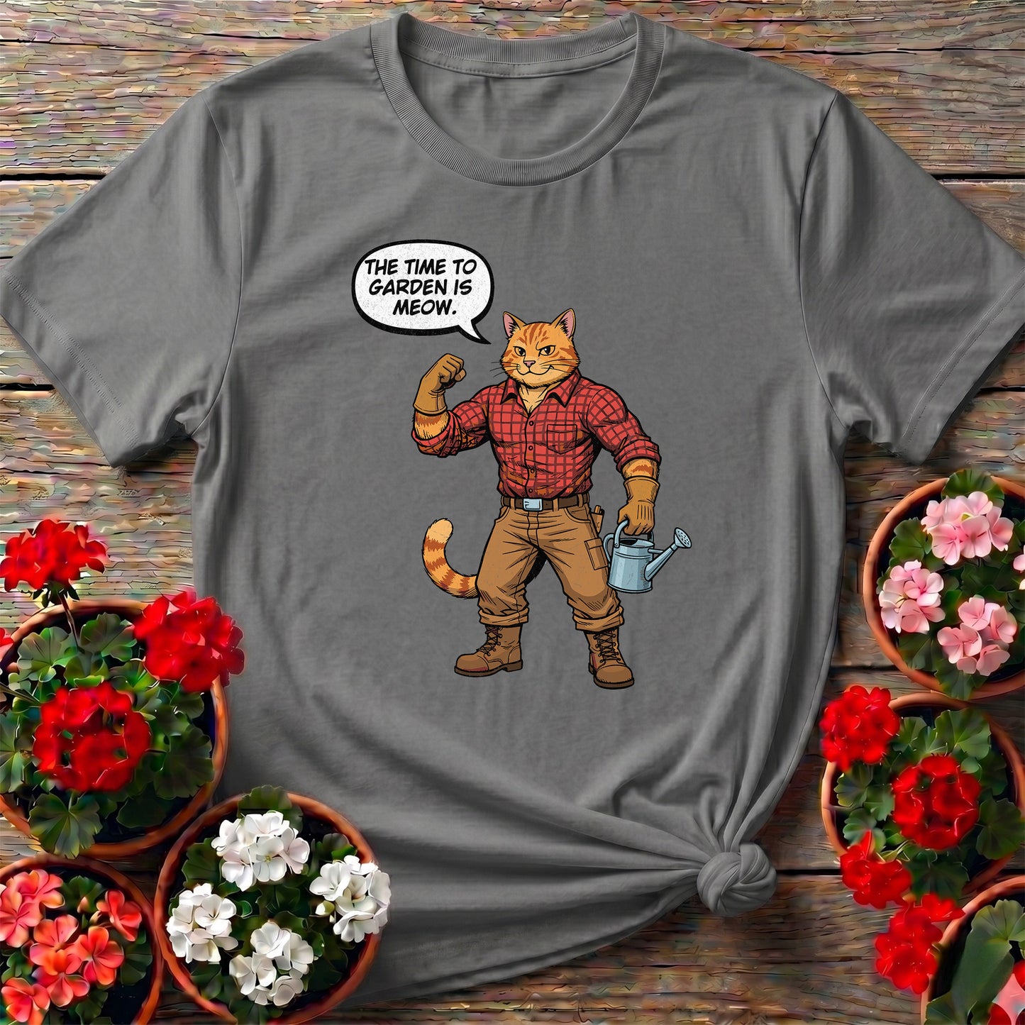 The Time To Garden Is Meow Funny Retro Cat Tee