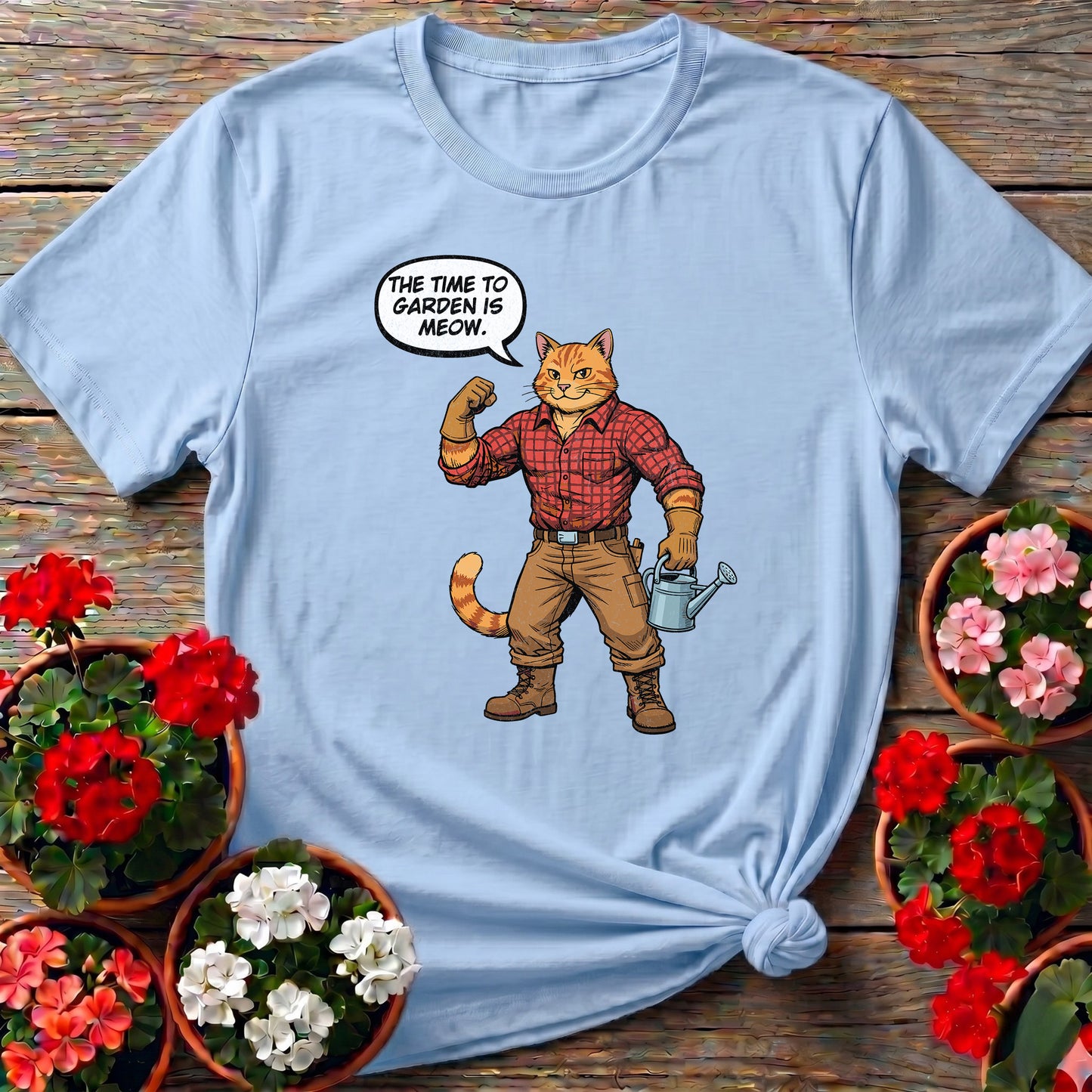 The Time To Garden Is Meow Funny Retro Cat Tee
