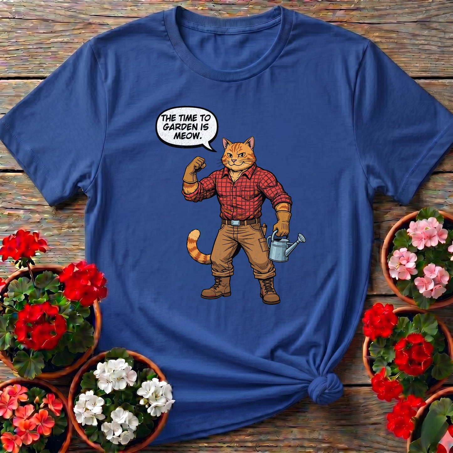 The Time To Garden Is Meow Funny Retro Cat Tee