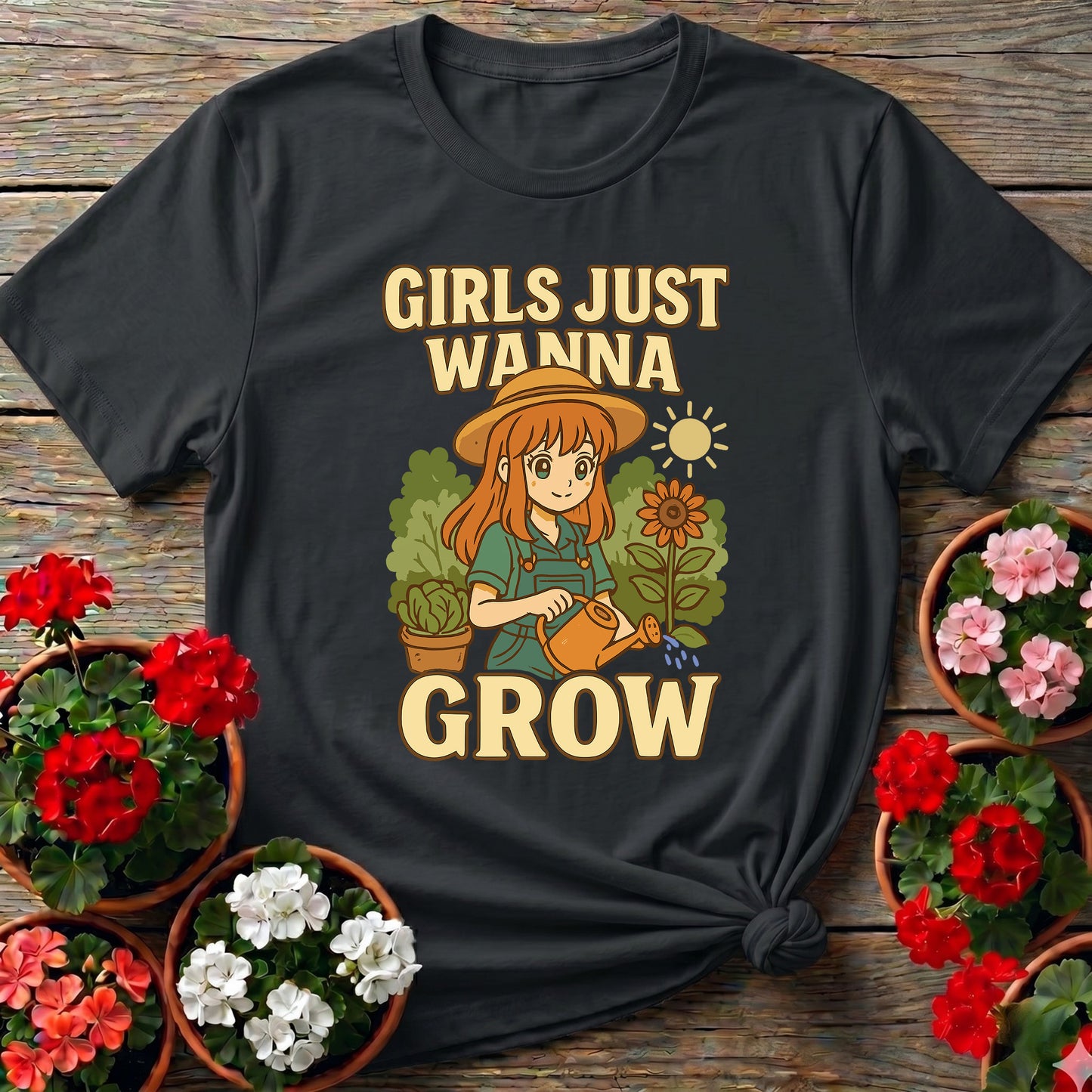 Girls Just Wanna Grow Anime Sunflower T-shirt