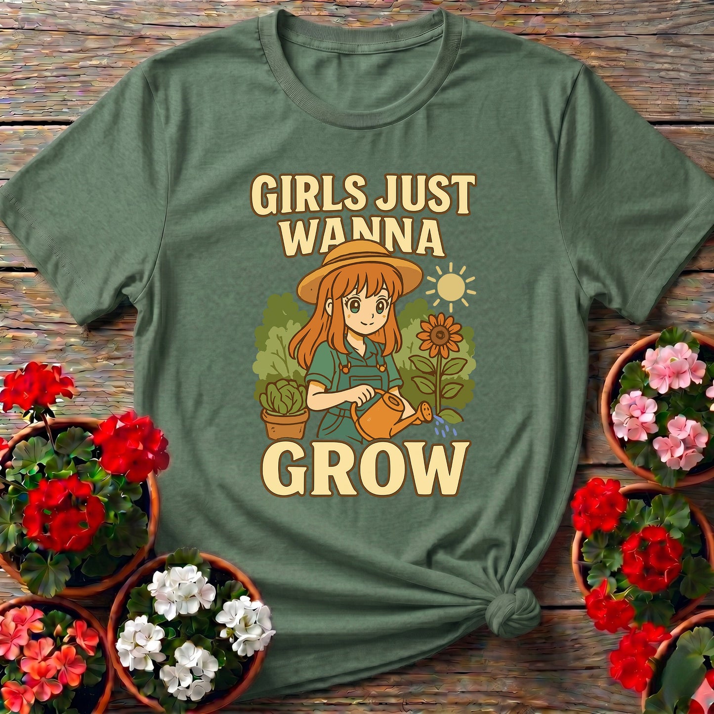 Girls Just Wanna Grow Anime Sunflower T-shirt