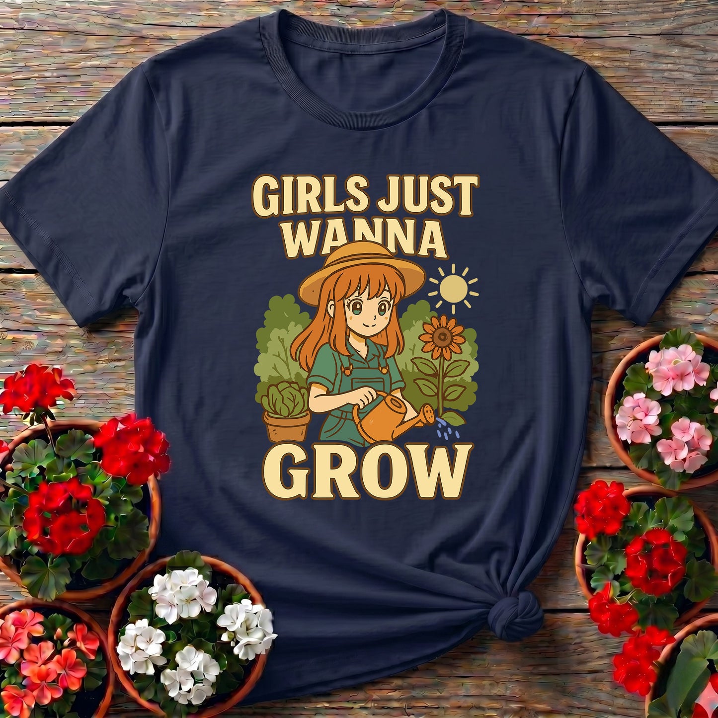 Girls Just Wanna Grow Anime Sunflower T-shirt