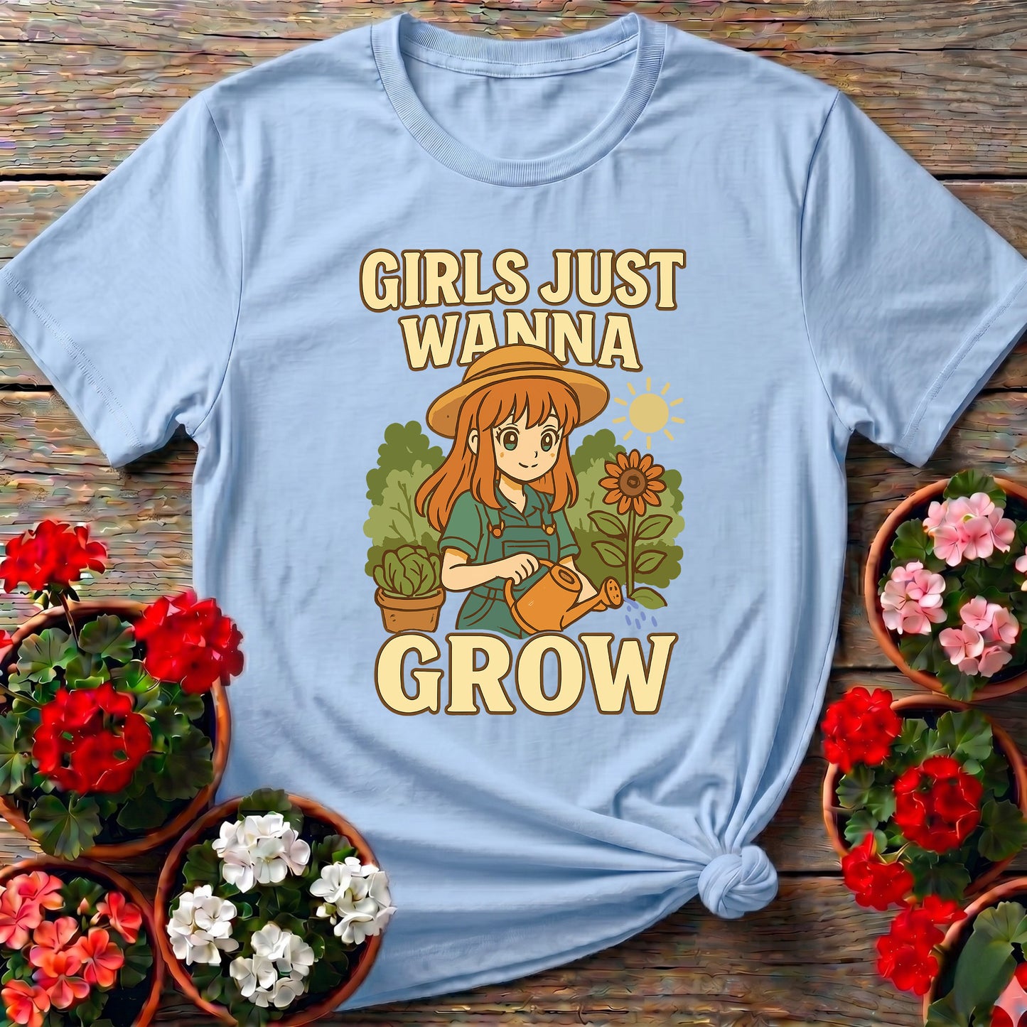 Girls Just Wanna Grow Anime Sunflower T-shirt