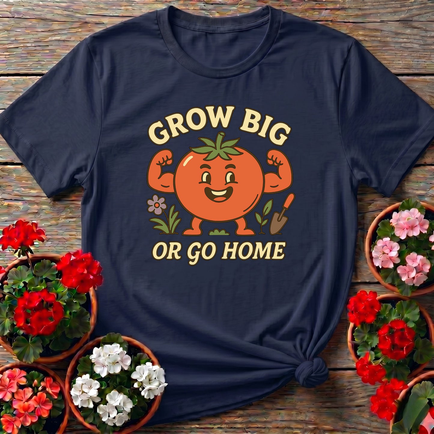 Grow Big Or Go Home Funny Muscular Tomato Tee
