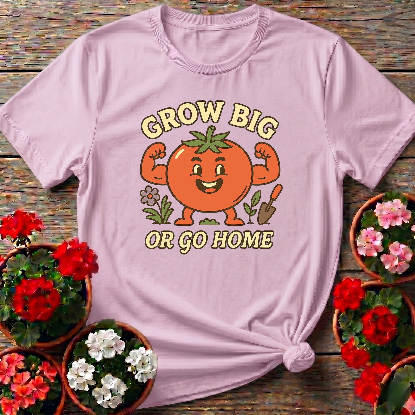 Grow Big Or Go Home Funny Muscular Tomato Tee