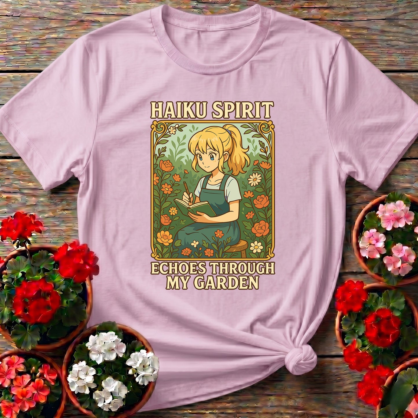 Haiku Spirit Echoes Inspirational Floral Garden Tee
