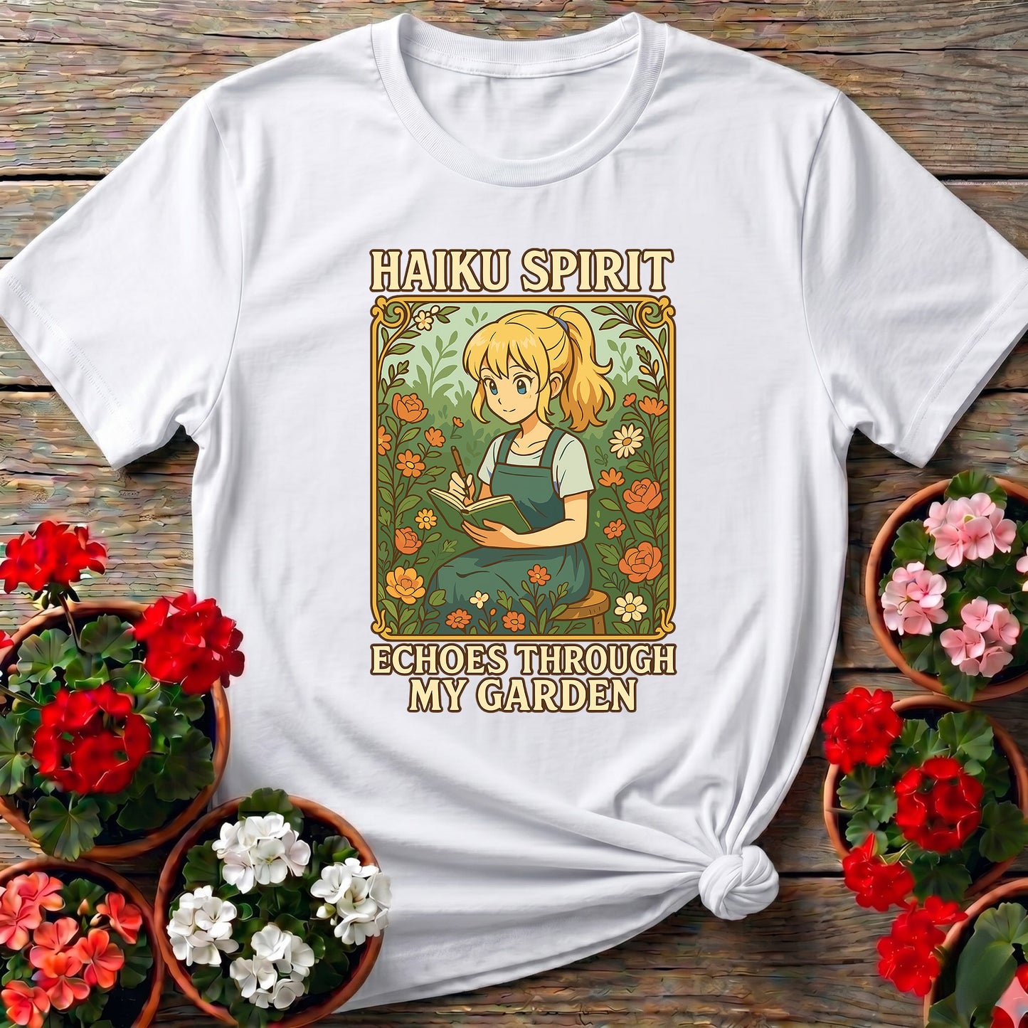 Haiku Spirit Echoes Inspirational Floral Garden Tee