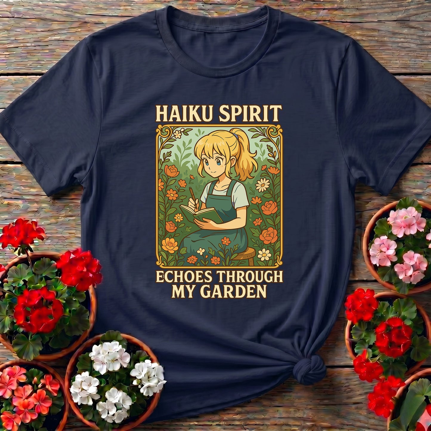 Haiku Spirit Echoes Inspirational Floral Garden Tee