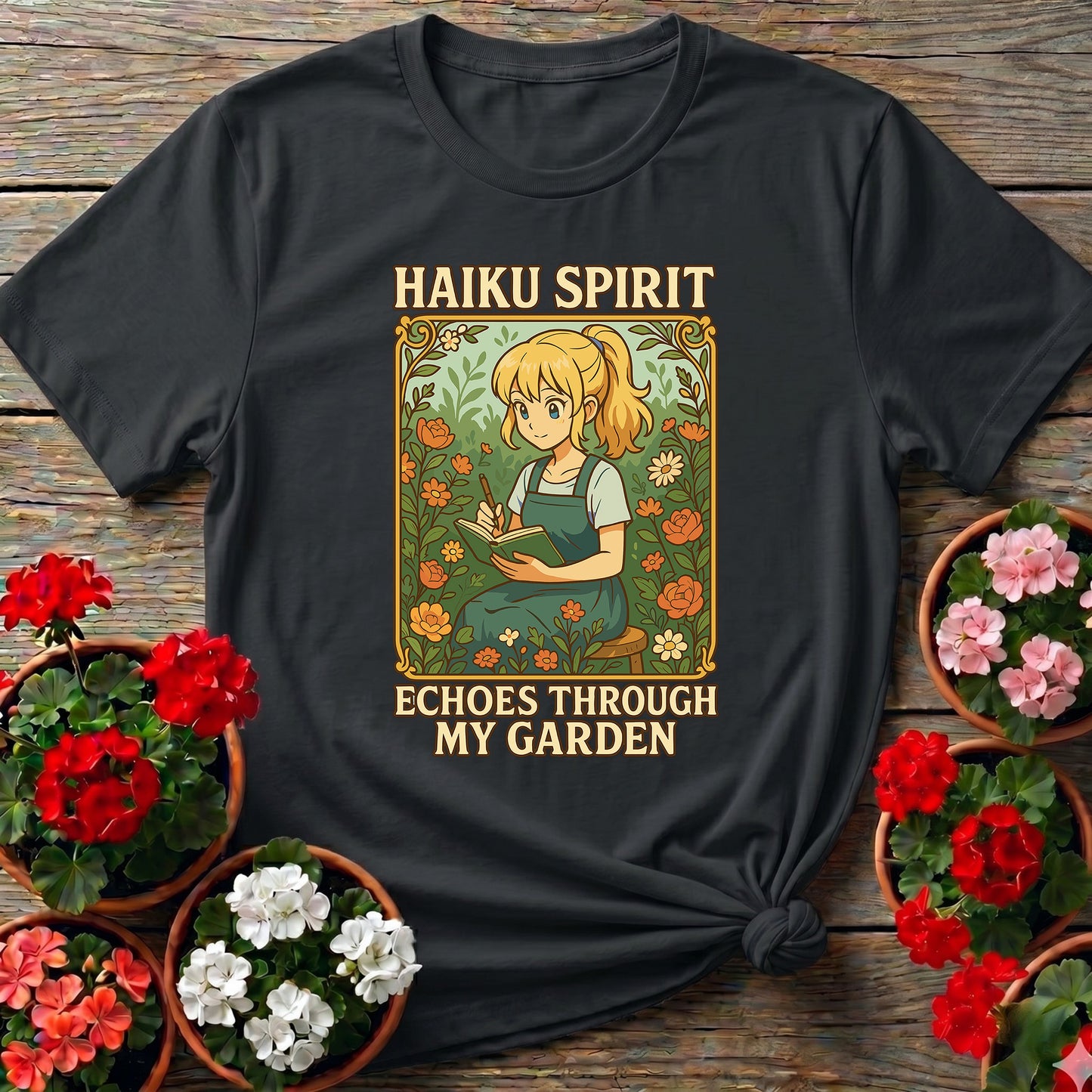 Haiku Spirit Echoes Inspirational Floral Garden Tee