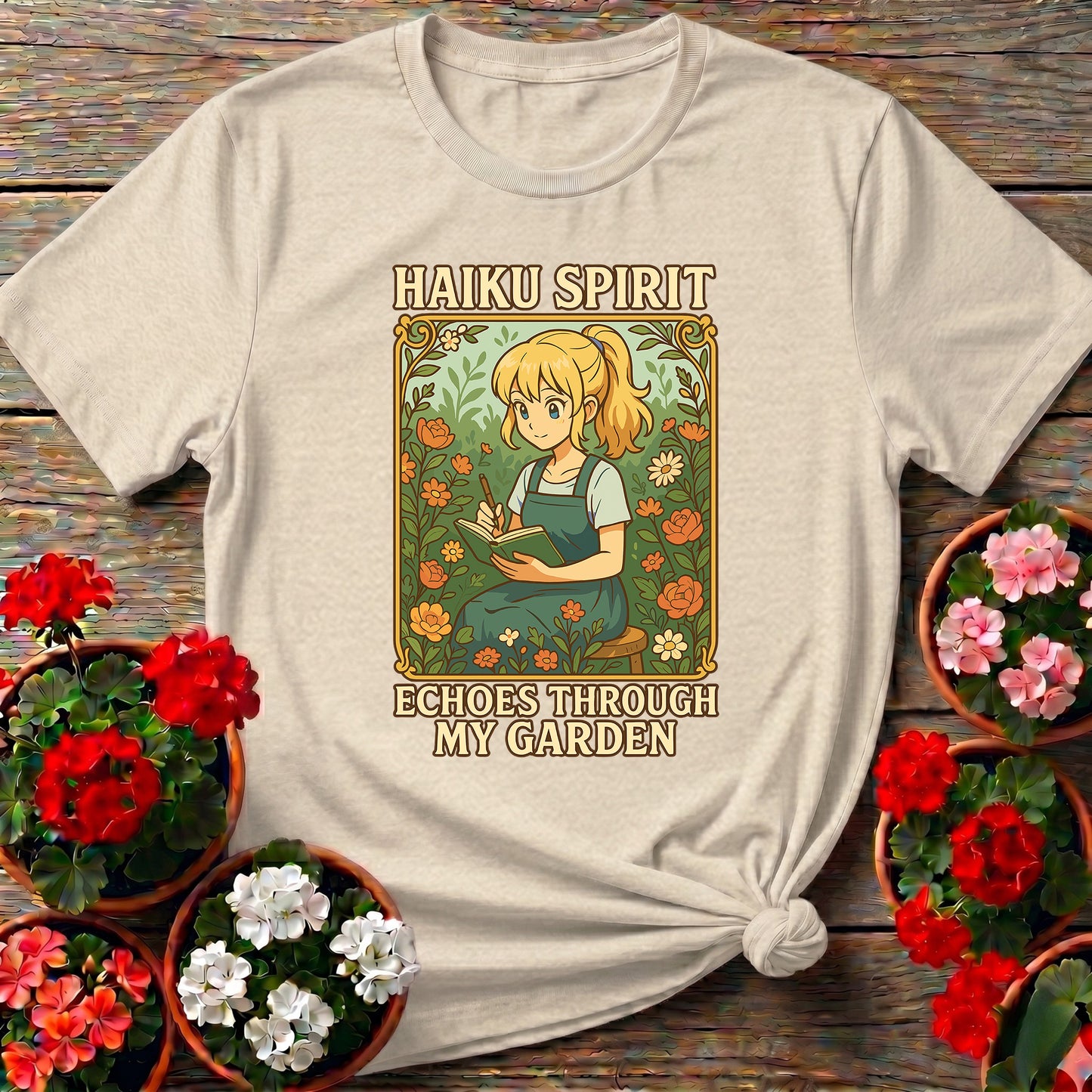 Haiku Spirit Echoes Inspirational Floral Garden Tee