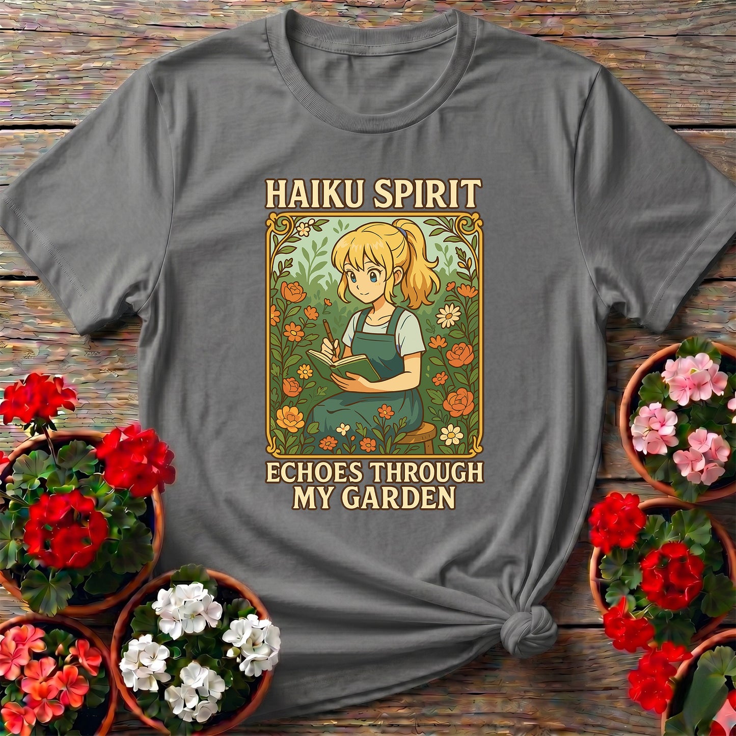 Haiku Spirit Echoes Inspirational Floral Garden Tee