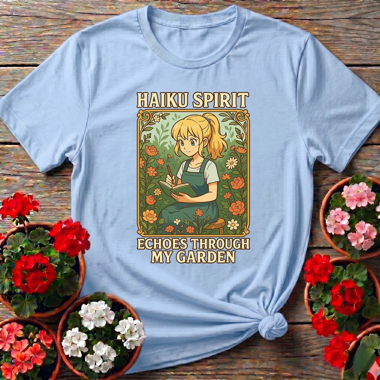 Haiku Spirit Echoes Inspirational Floral Garden Tee