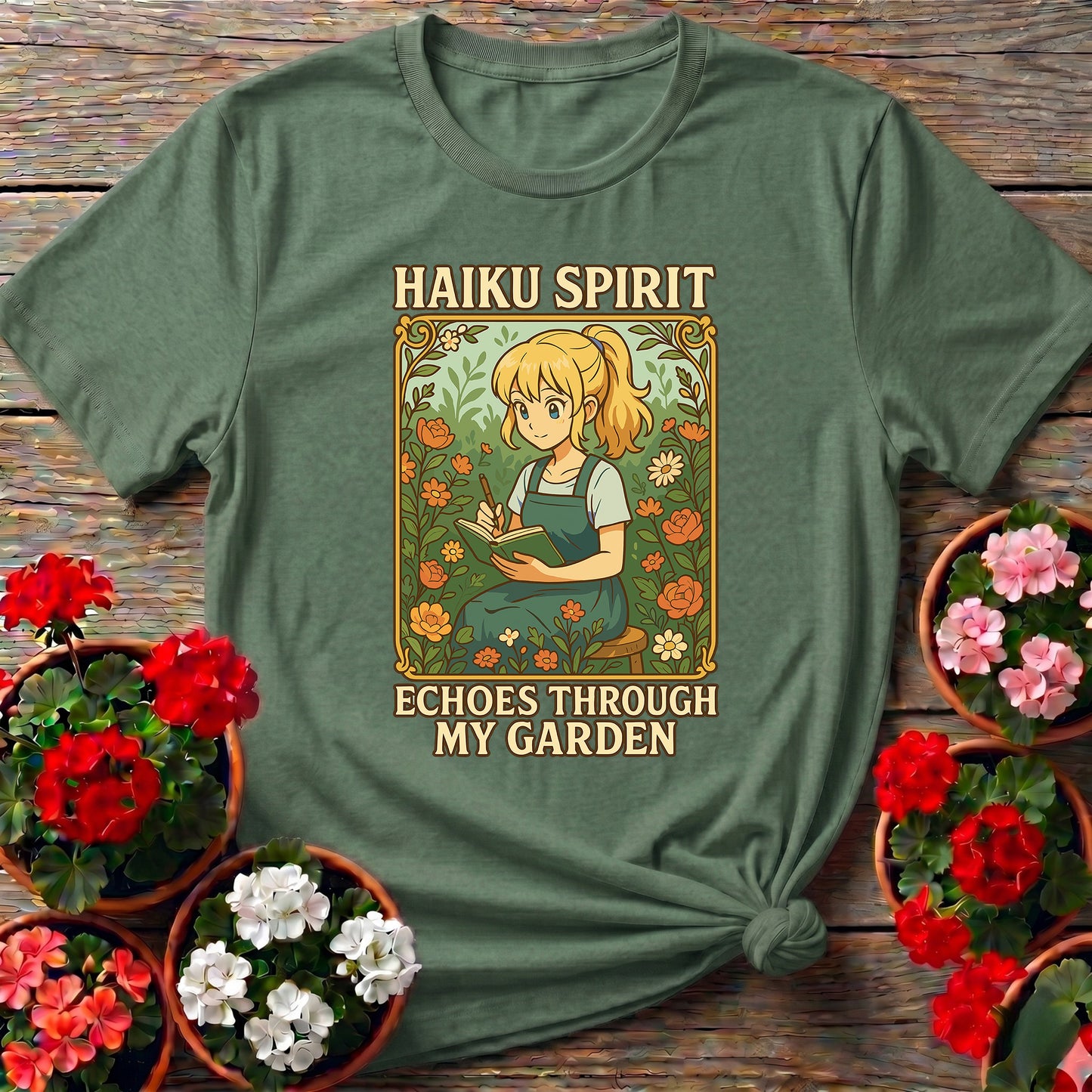 Haiku Spirit Echoes Inspirational Floral Garden Tee
