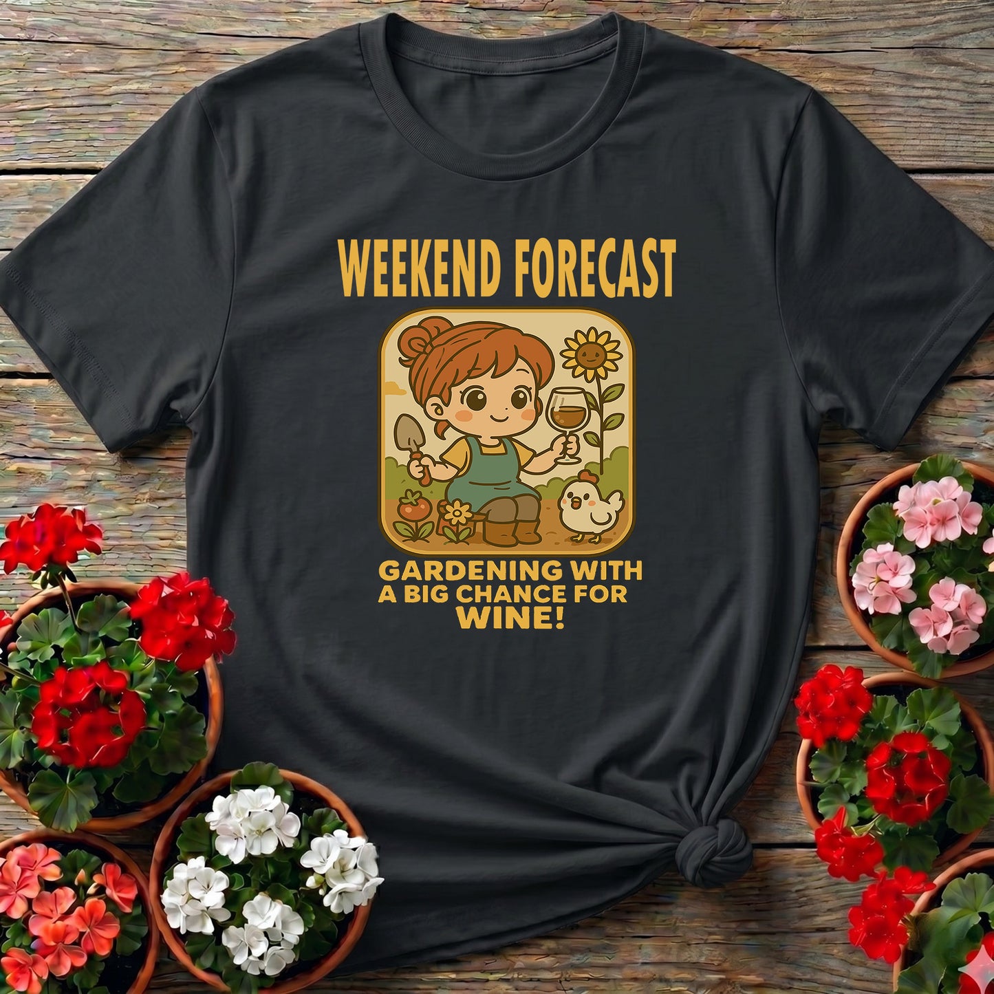 Weekend Forecast Gardening With Wine Retro T-shirt