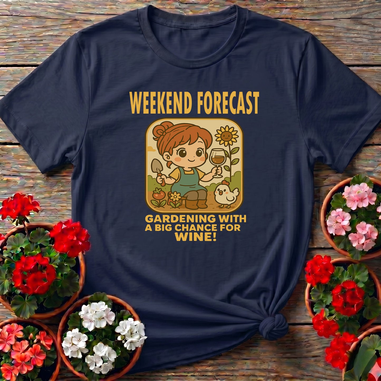 Weekend Forecast Gardening With Wine Retro T-shirt