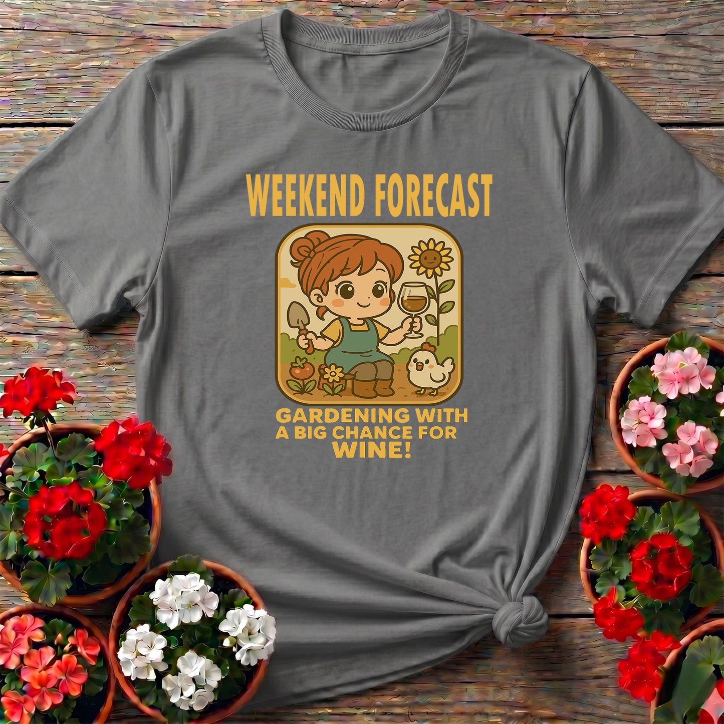 Weekend Forecast Gardening With Wine Retro T-shirt