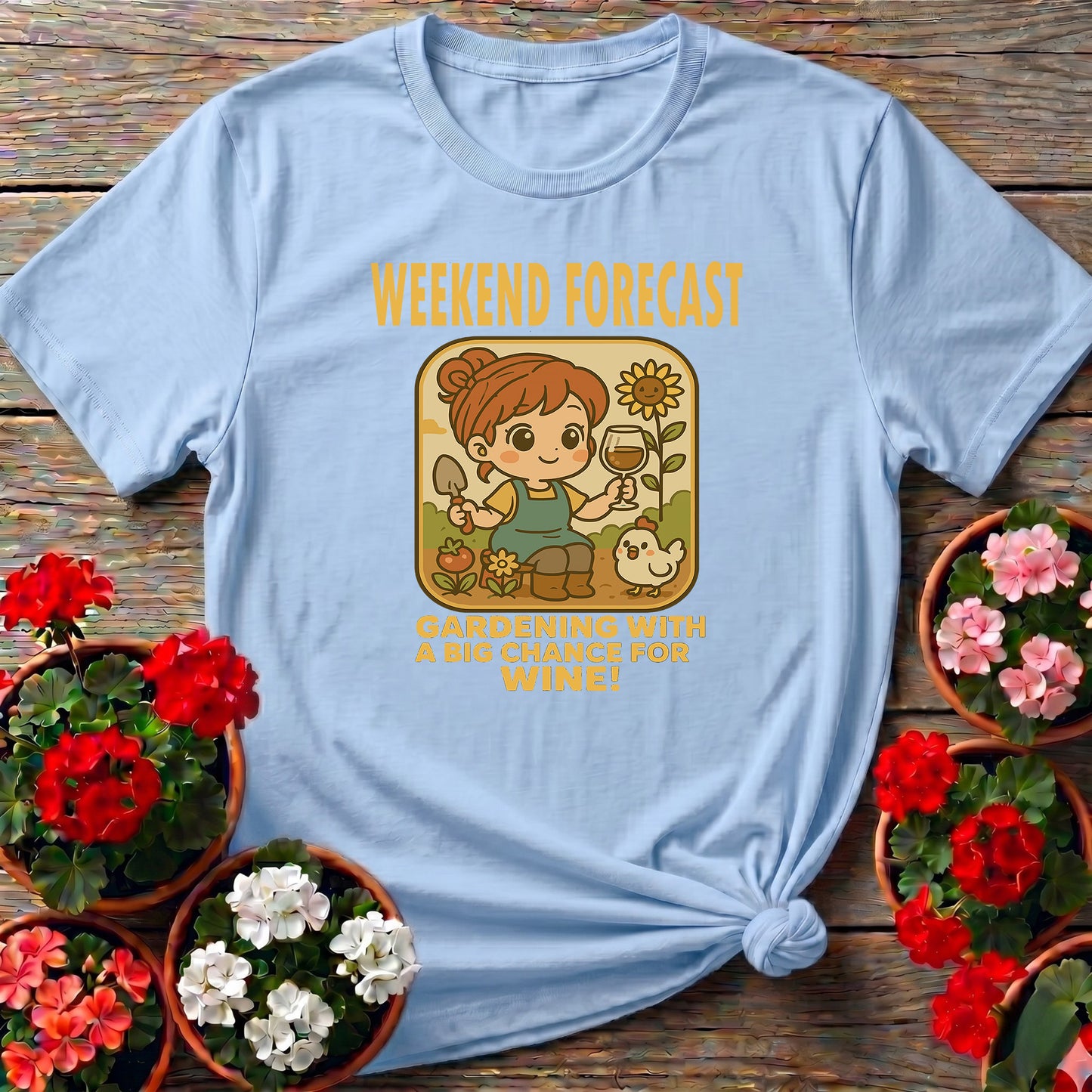 Weekend Forecast Gardening With Wine Retro T-shirt