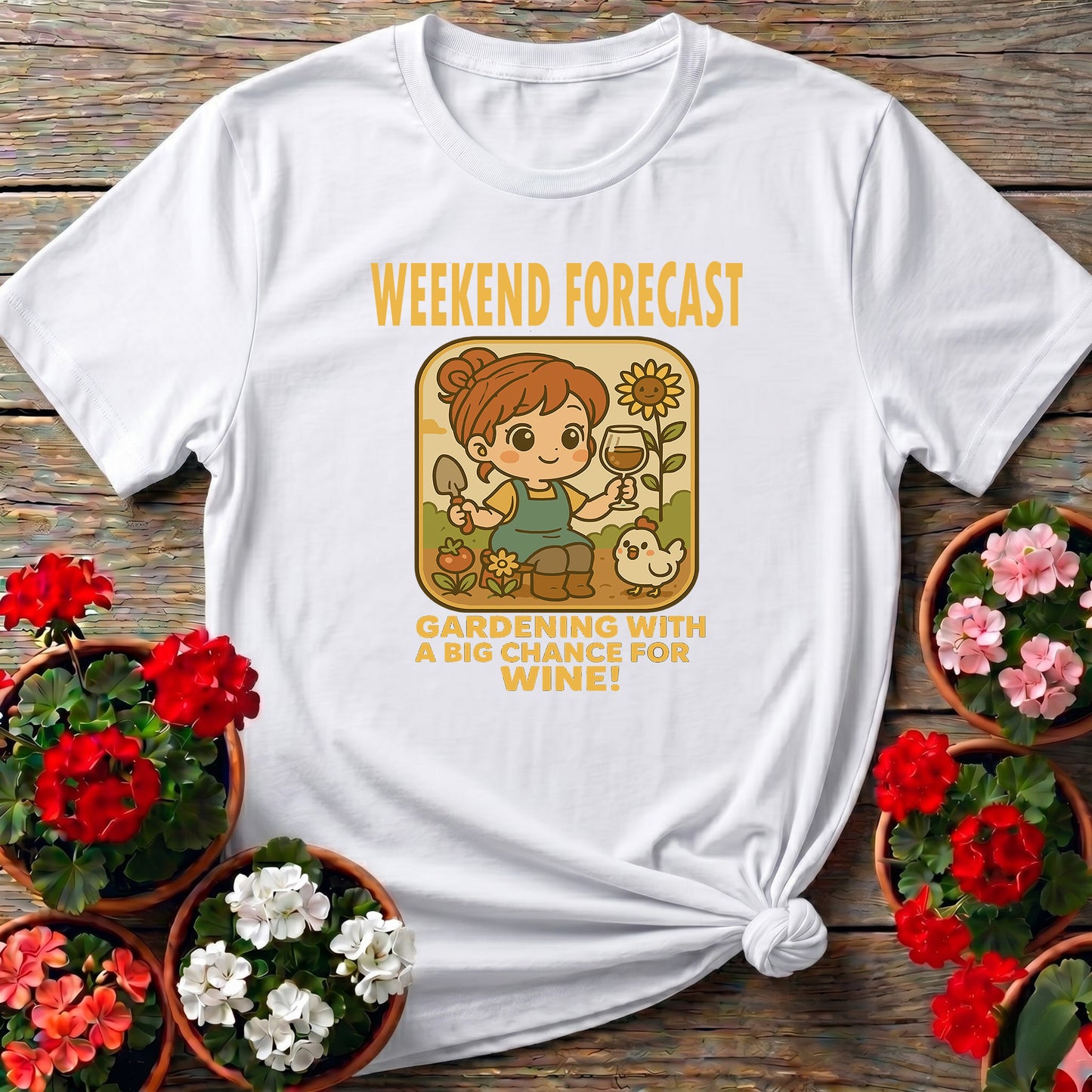 Weekend Forecast Gardening With Wine Retro T-shirt