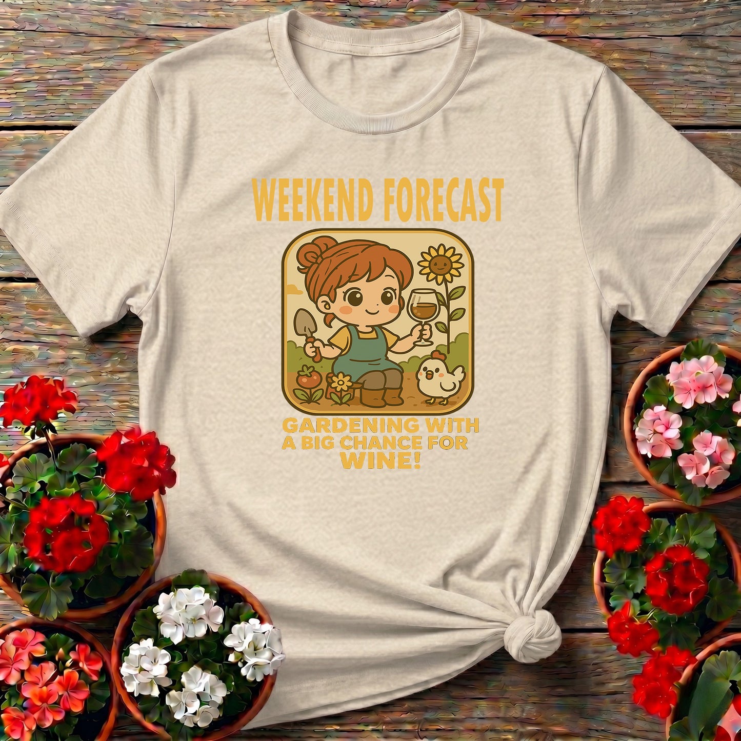 Weekend Forecast Gardening With Wine Retro T-shirt