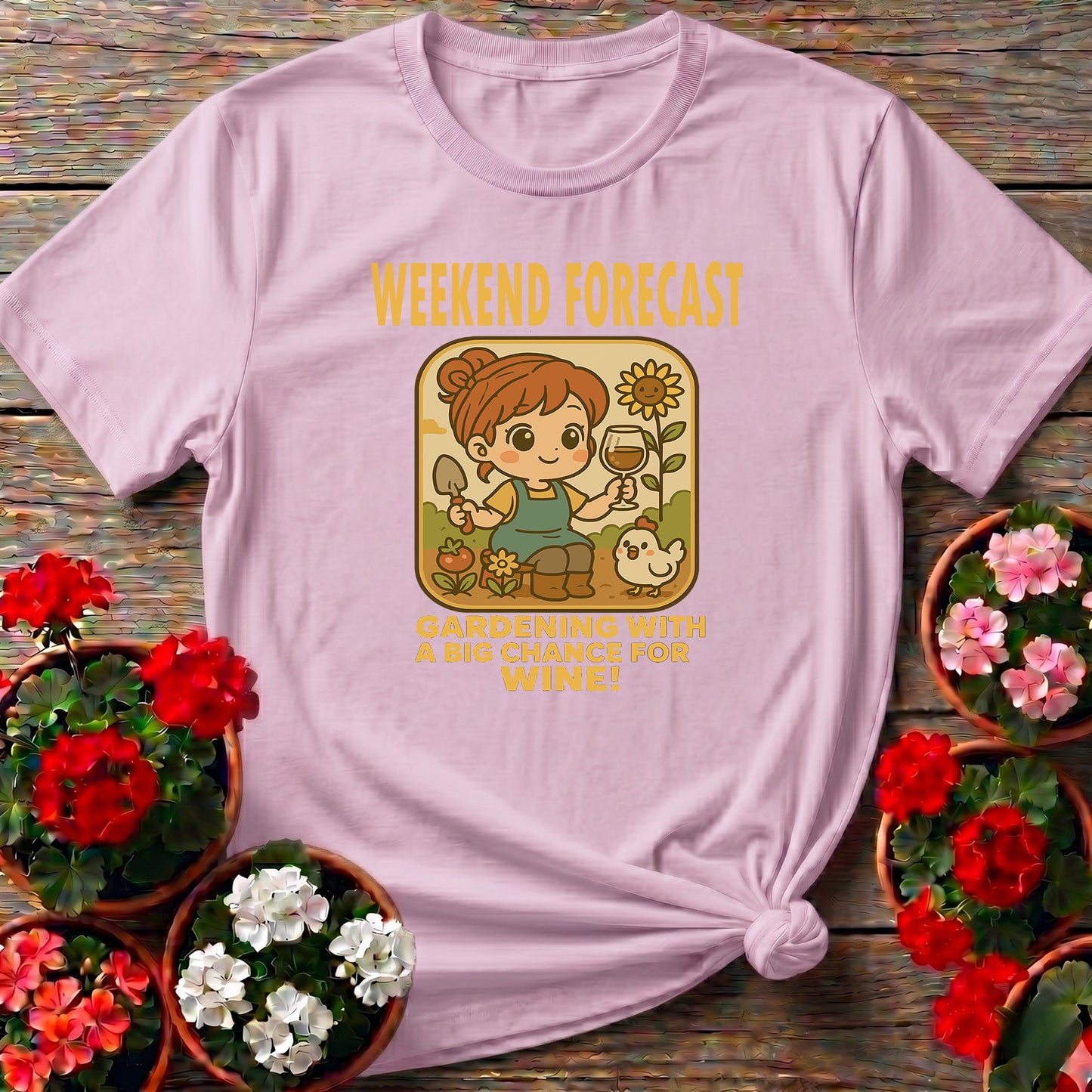 Weekend Forecast Gardening With Wine Retro T-shirt