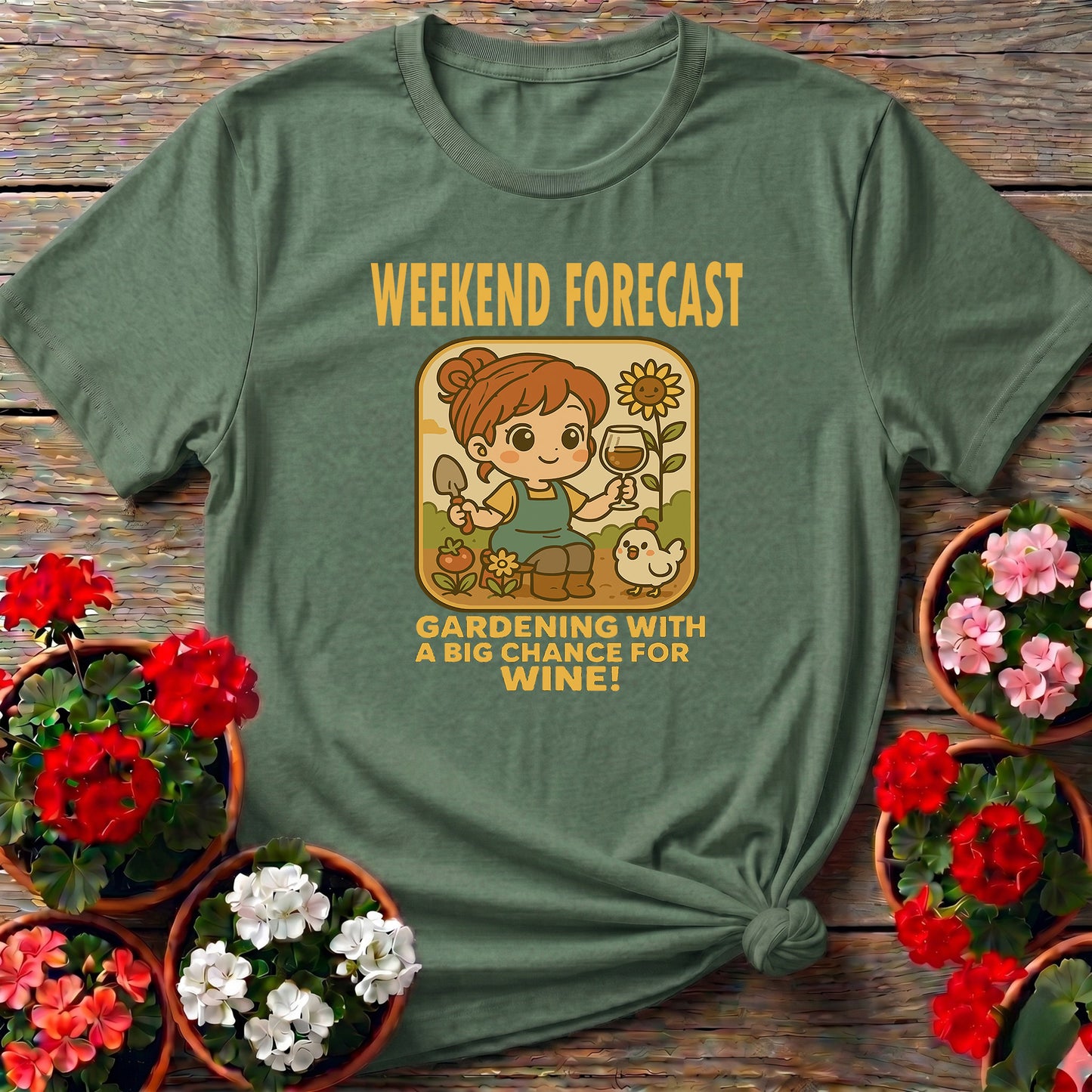 Weekend Forecast Gardening With Wine Retro T-shirt