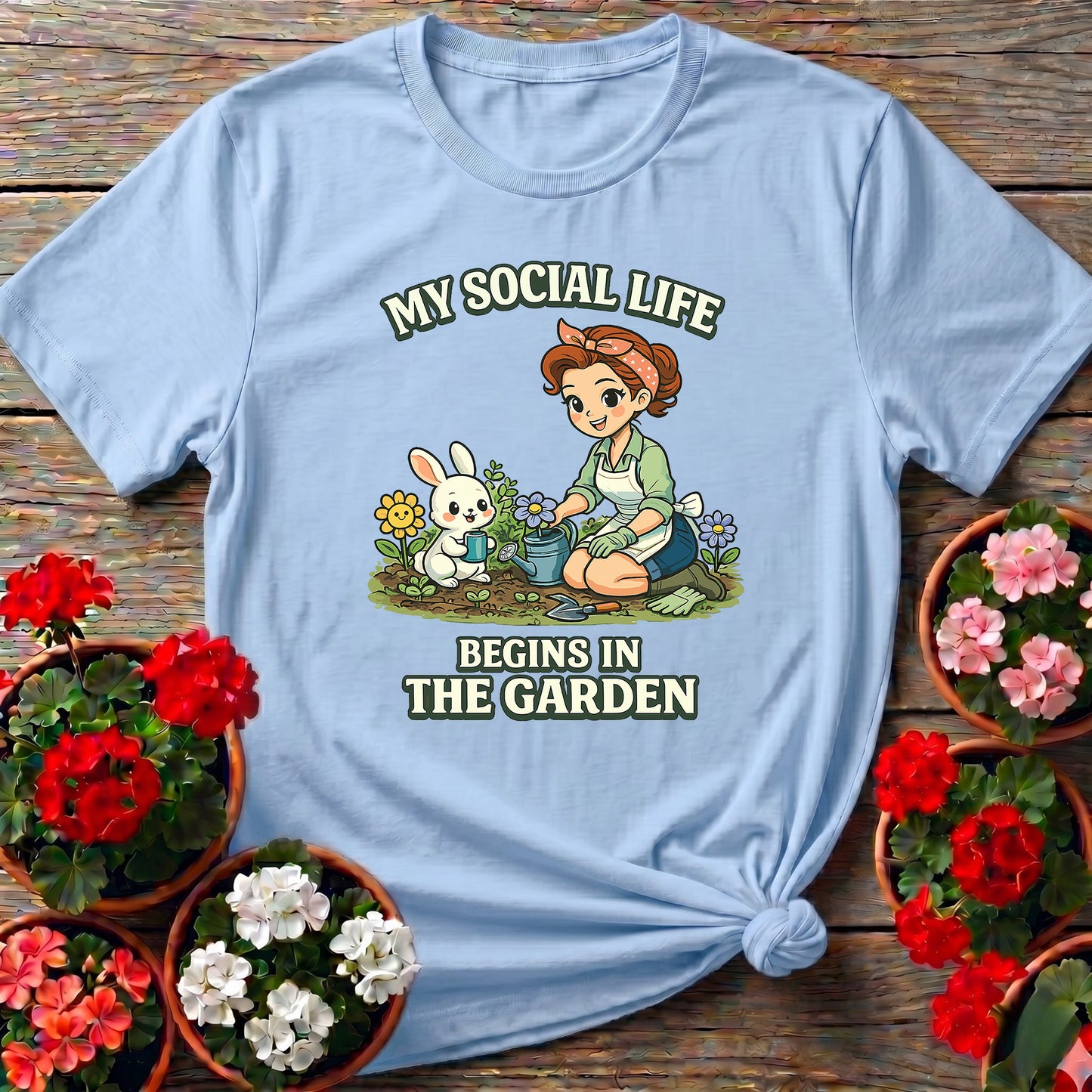 My Social Life Begins In The Garden Kawaii Bunny Tee