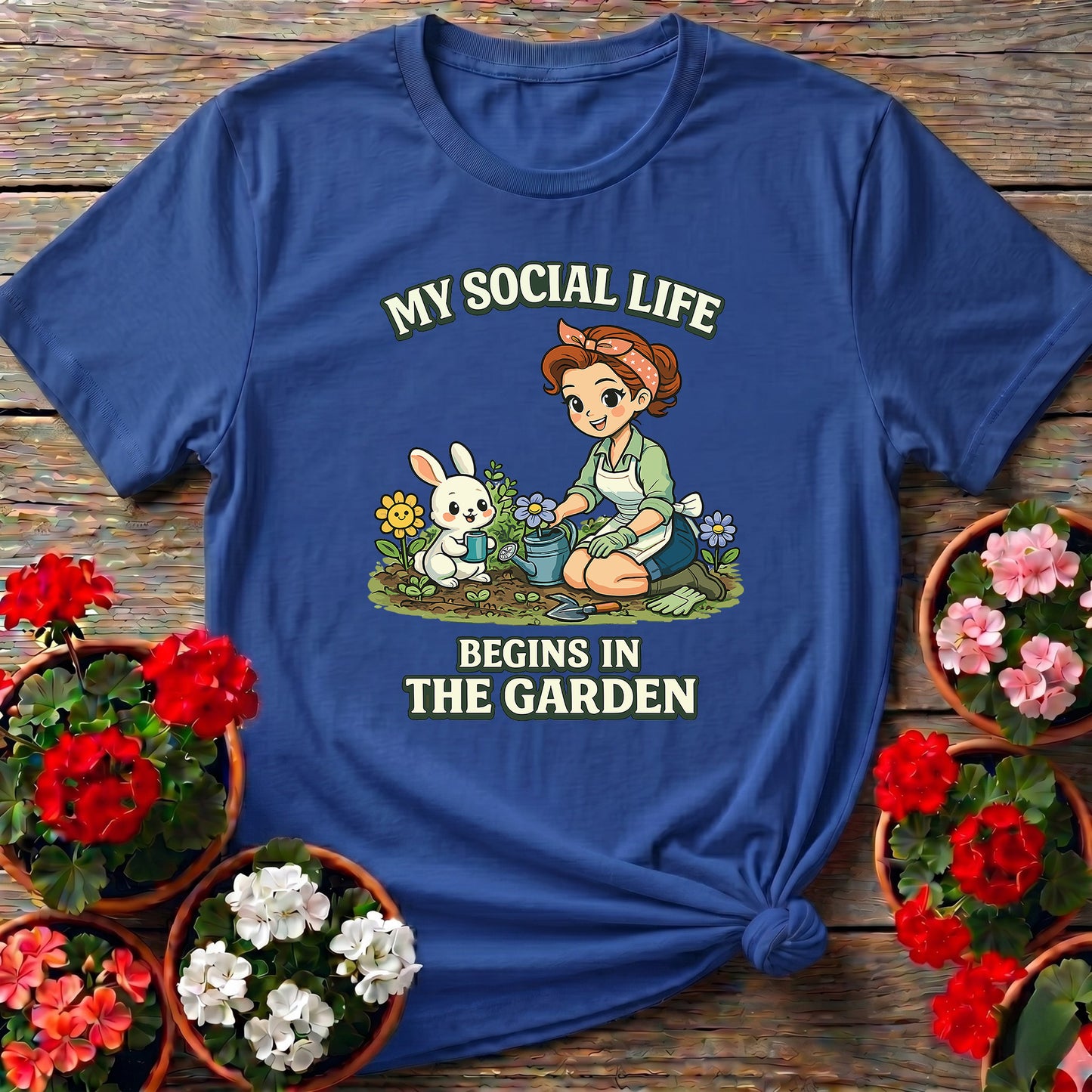 My Social Life Begins In The Garden Kawaii Bunny Tee