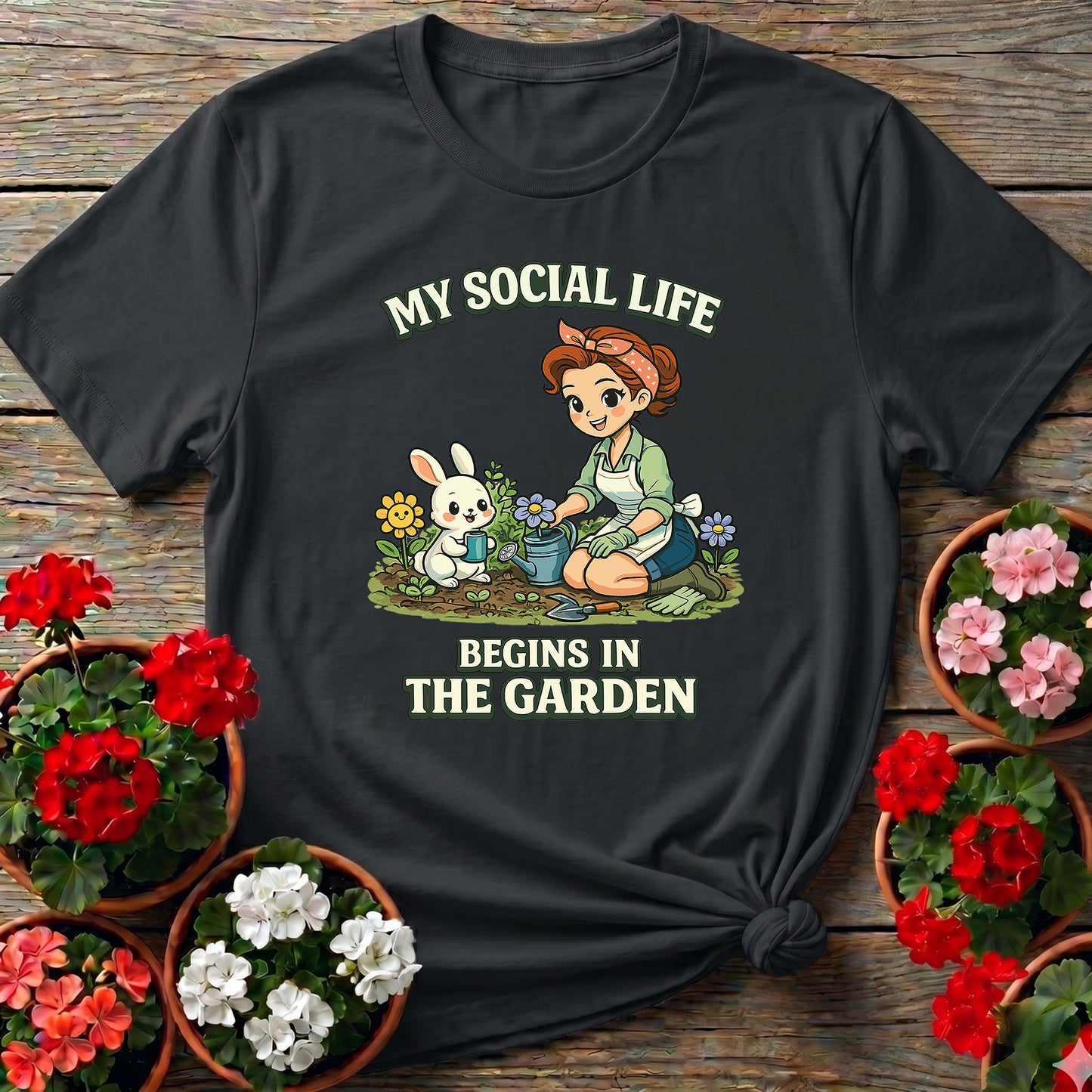 My Social Life Begins In The Garden Kawaii Bunny Tee