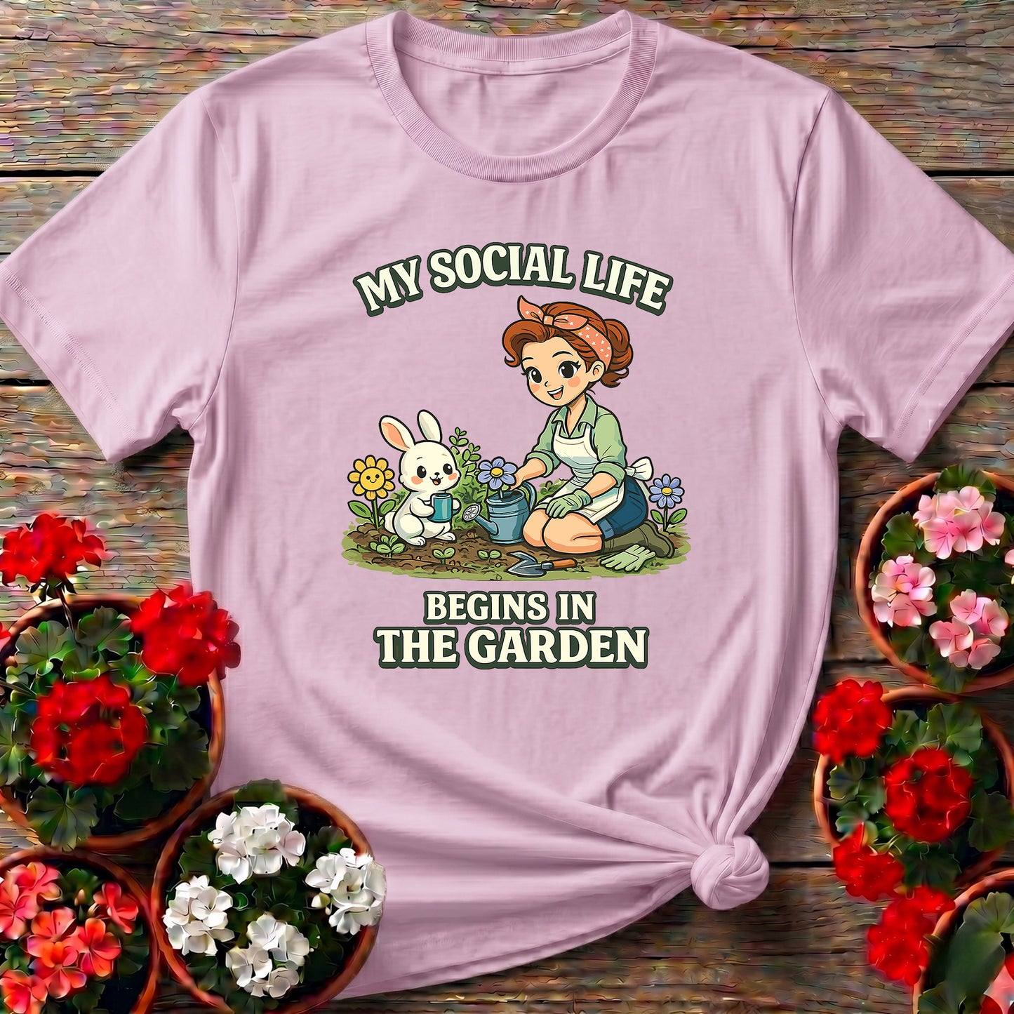 My Social Life Begins In The Garden Kawaii Bunny Tee